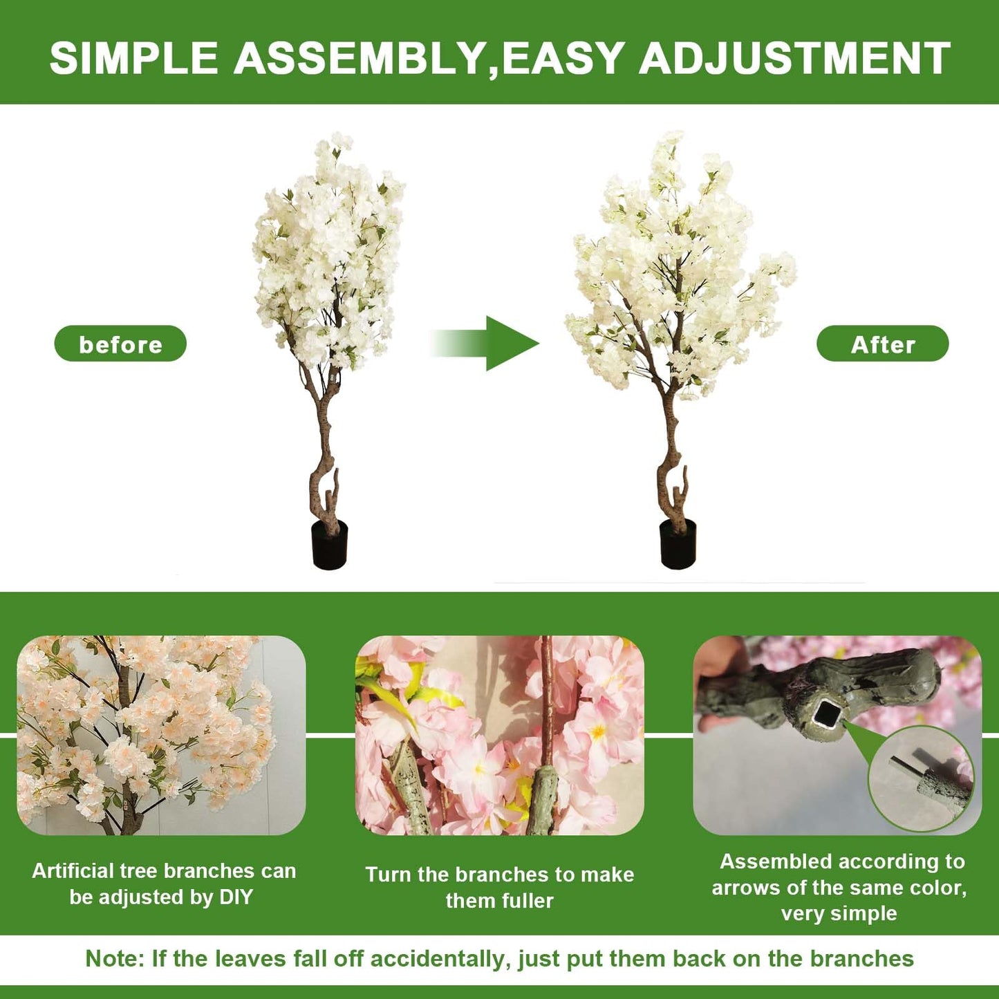 Artificial Cherry Blossom Tree, 6 Ft Indoor Decorative Plant with Pink, White and Champagne Silk Flowers (Pink)
