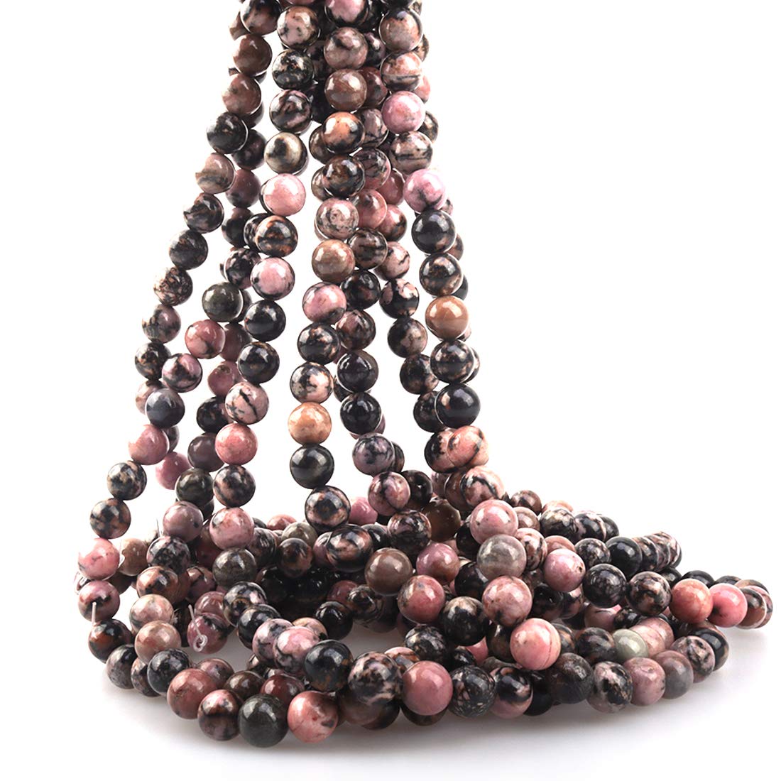 ICAI Beads 10mm Natural Pink Black Rhodonite Gemstone Round Loose Stone Beads for Jewelry Making DIY Crafts Design 1 Strand 15" APPR.34-36pcs