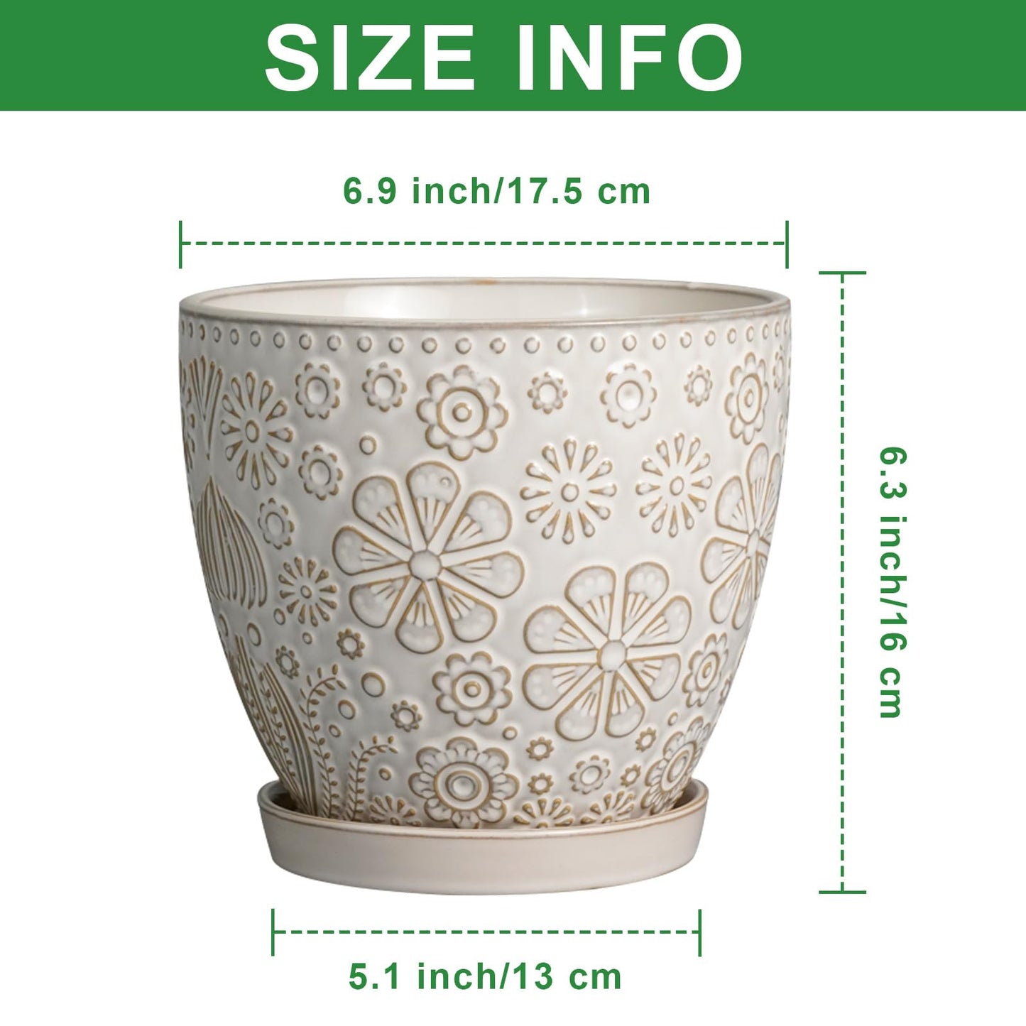 MPotTo 6.9 Inch Plant Pot with Drainage Hole and Saucer Ceramic Planter for Indoor Plant Flower Pot for Orchid Succulents Plants White