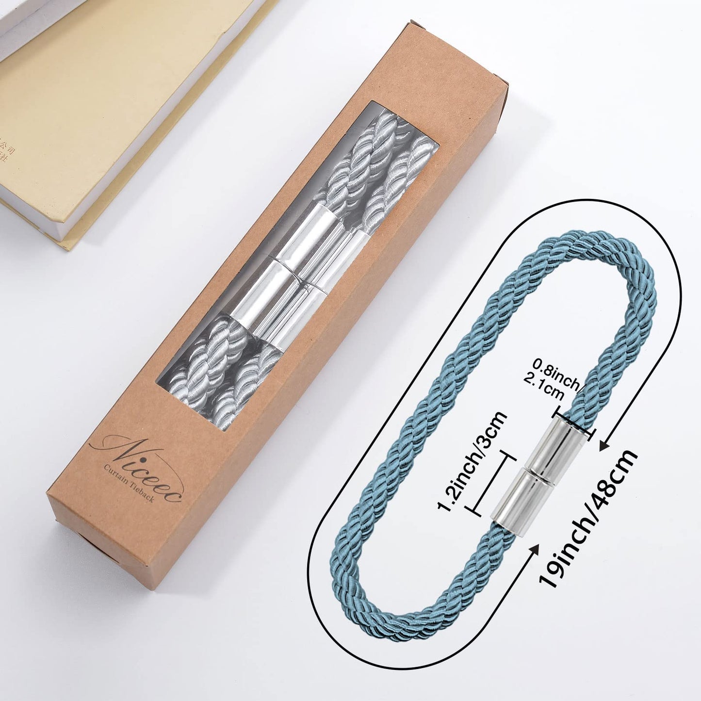 NICEEC 2 Pack Strong Magnetic Curtain Tiebacks Modern Simple Style Drape Tie Backs Convenient Decorative Weave Rope Curtain Holdbacks for Thin or Thick Home & Office Window Draperies (Teal)