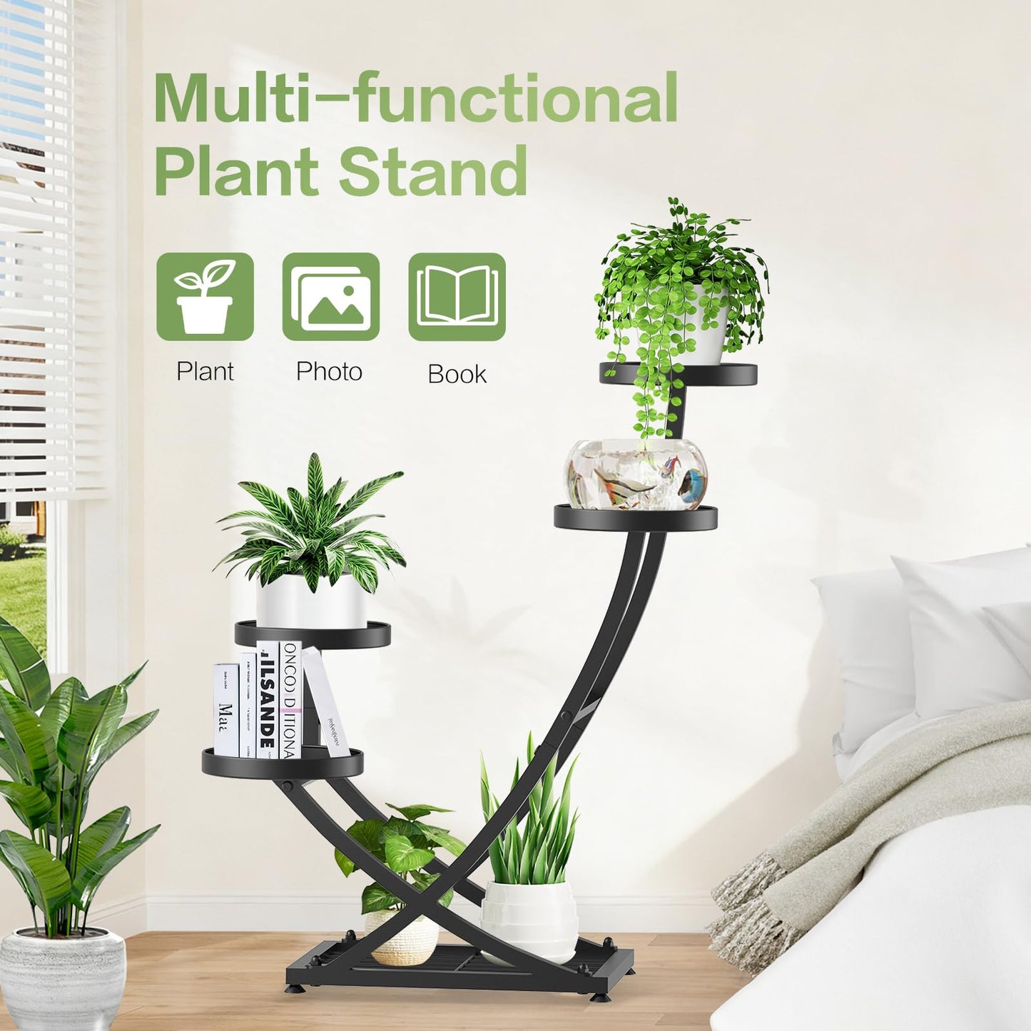 YOCOMEY Outdoor Plant Stand Metal Plant Stand Indoor, 5 Tier Heavy Duty Corner Plant Stands, Plant Shelf for Tall Plant Holder Shelves for Living Room Bedroom Modern Home Decor