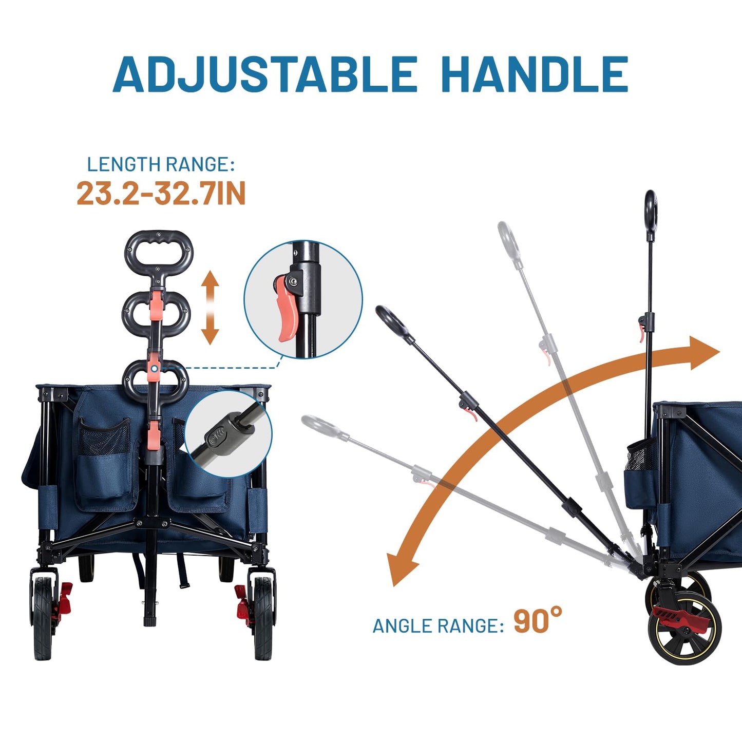 Timber Ridge 51.2'' Extended Collapsible Wagons Carts Foldable, 500LBS Heavy Duty Sports Wagon with Adjustable Handle, 400L Capacity Portable Cart for Camping Shopping