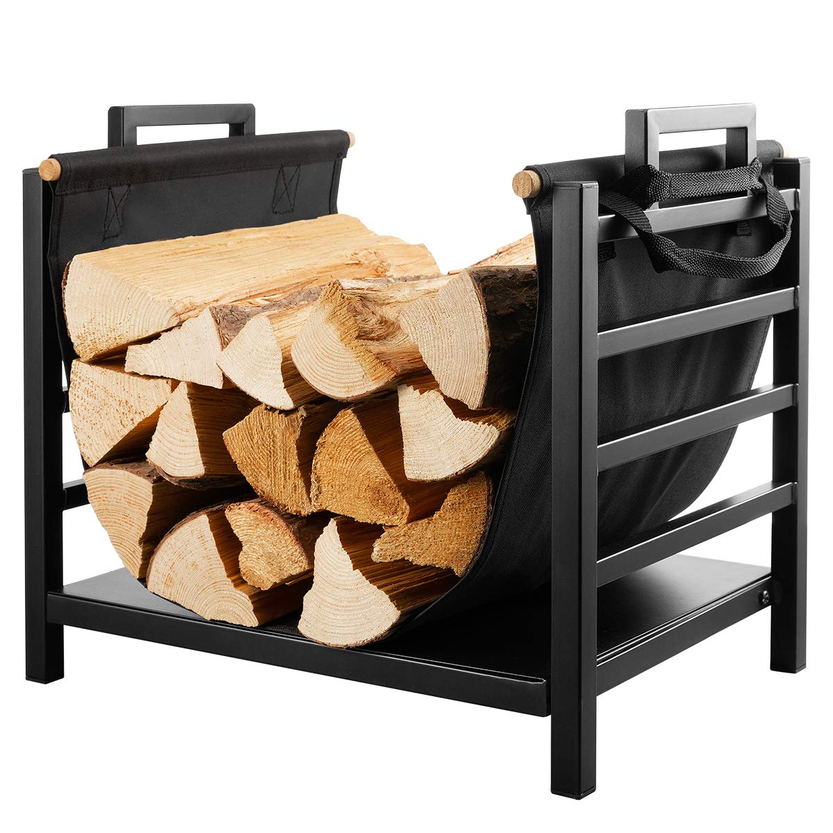 DOEWORKS Indoor Firewood Rack 18 Inch Fireplace Log Holder with Canvas Carrier