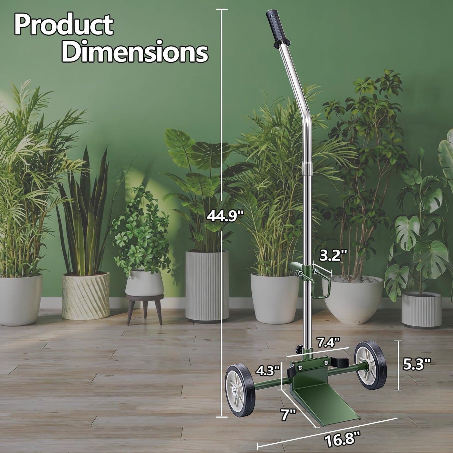 Hxgexin Heavy Duty Plant Mover with Wheels, Adjustable Pot Lifter Dolly for Large Potted Plants, Flat-Free Rubber Wheels, Ergonomic No-Lift Design, Steel Base, 220 LBS Capacity