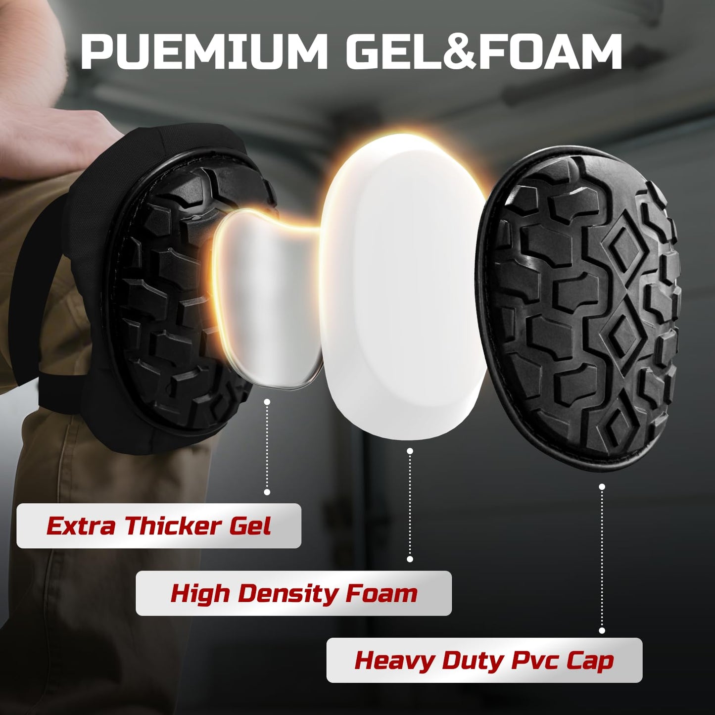 FREEKYROCK Professional Knee Pads for Work Construction with Heavy Duty Cap Foam Padding Gel Cushion Knee Pads for Men, Comfortable Adjustable Strong Strap, Military Grade Rivet for Flooring Gardening