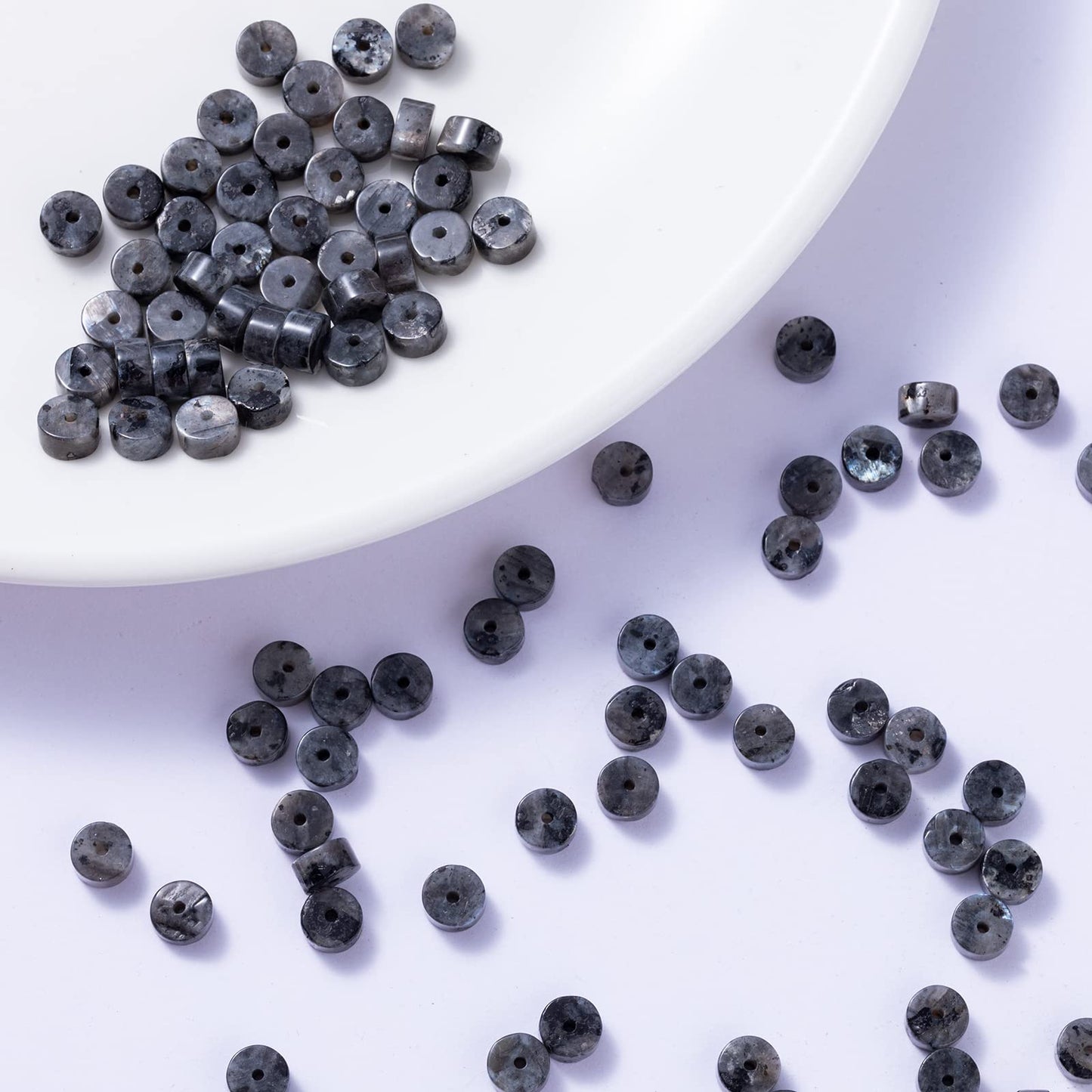 Natural Black Spectrolite Stone Spacer Beads 6x3mm 38cm/str Flat Round Loose Semi Gemstone Caps for Making Bracelets Necklace
