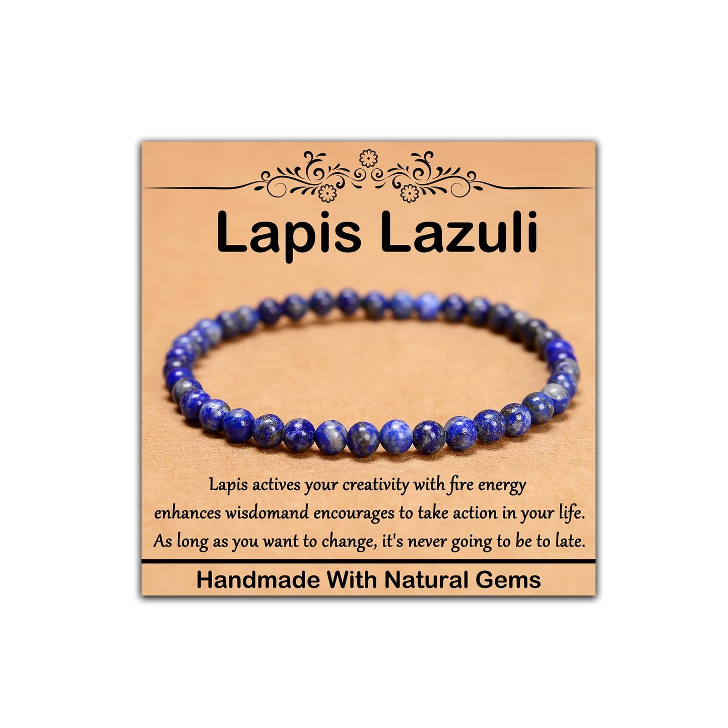 CHCCOYE 4mm Natural Healing Gemstone Bracelet Handmade Yoga Stretch Elastic Bracelet Stress Relief Crystal Jewelry for Men and Women (4mm Lapis Lazuli)