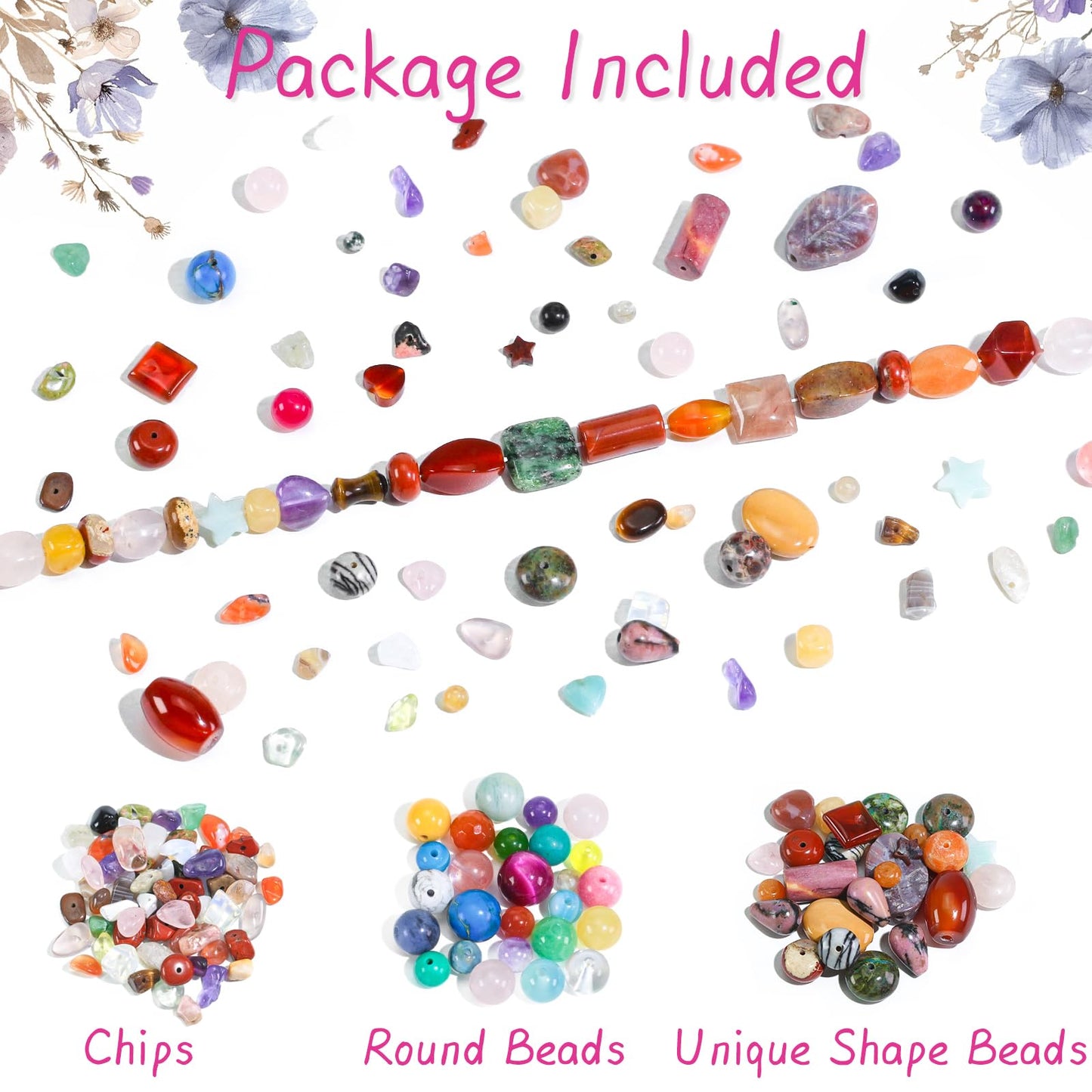 Assorted Natural Stone Beads for Jewelry Making - Mixed Bulk Semi Precious Gemstone Crystal Beads for Crafts Bracelets Earrings Necklace (0.25 Pounds)