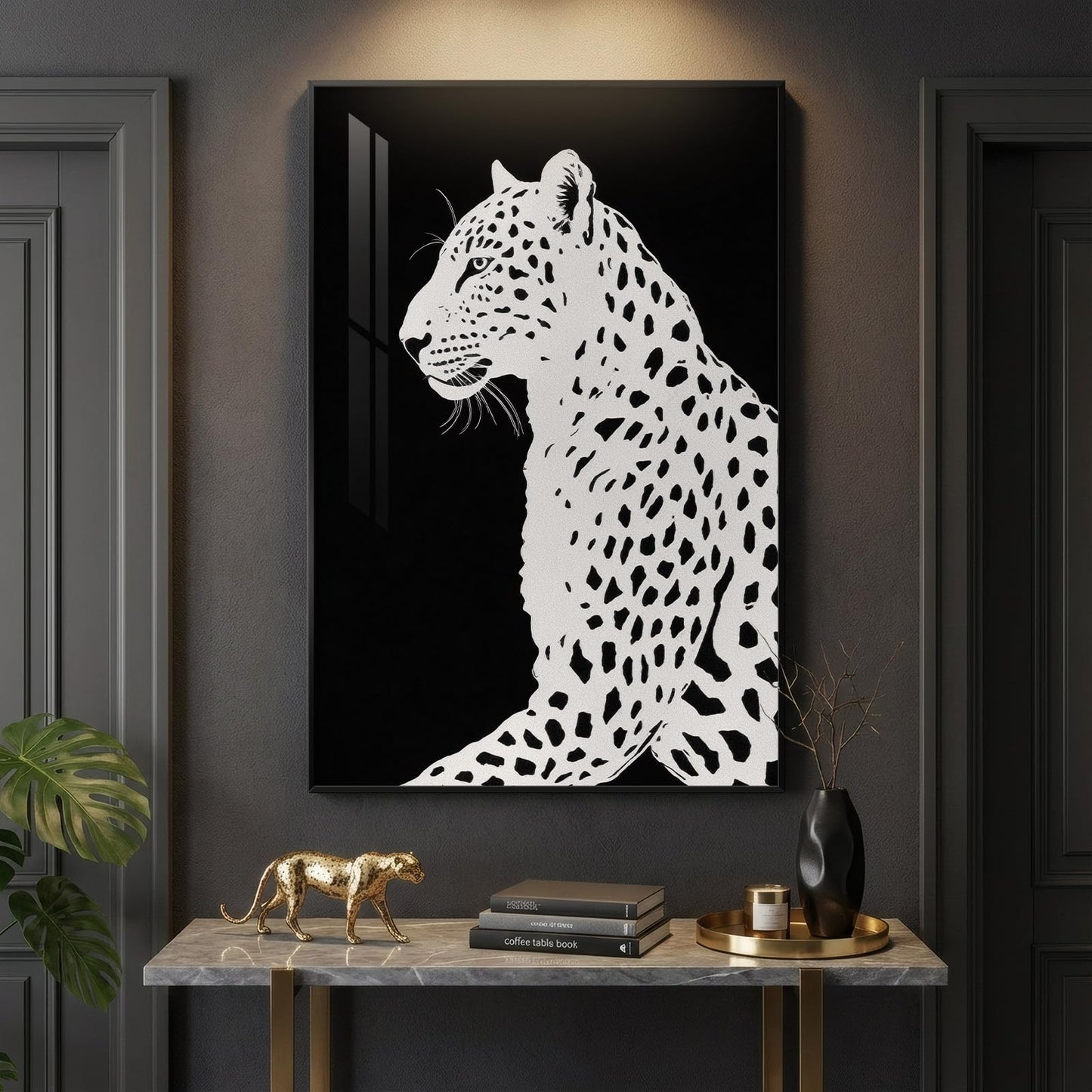 Framed Modern Animal Black and White Wall Art, Large Leopard Animal Prints, Contemporary Minimalist Elegant cheetah Pictures for Living Room Bedroom Dining Room Hallway Office Wall Decor 24x36In