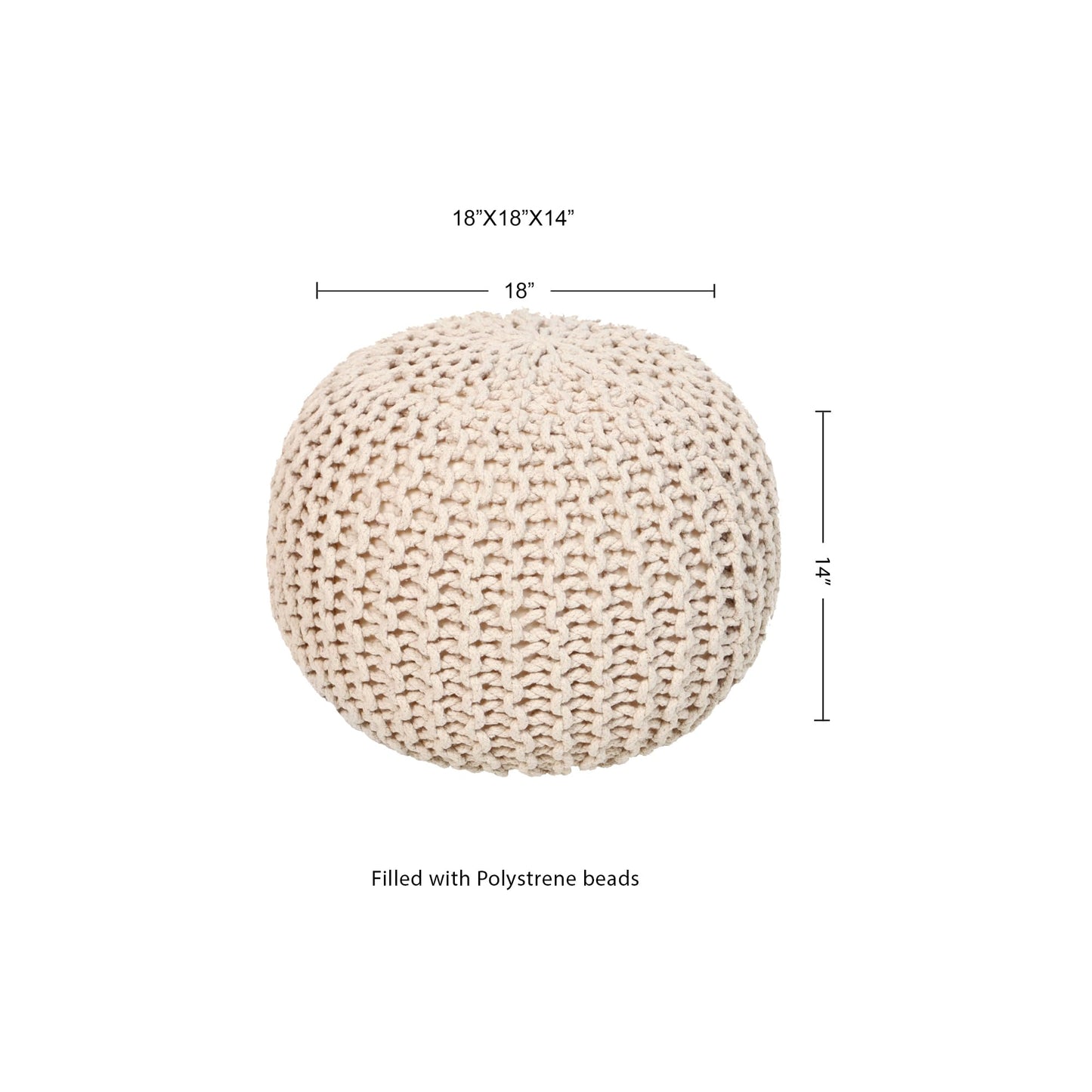 REDEARTH · Round Pouf Ottoman - Cable Knitted Boho Poof - Home Décor Cord Pouffe Handmade Circular Footrest for Living Room - Bedroom - Kids Bedroom - 100% Cotton Pouf (18" x 18" x 14") - Ivory