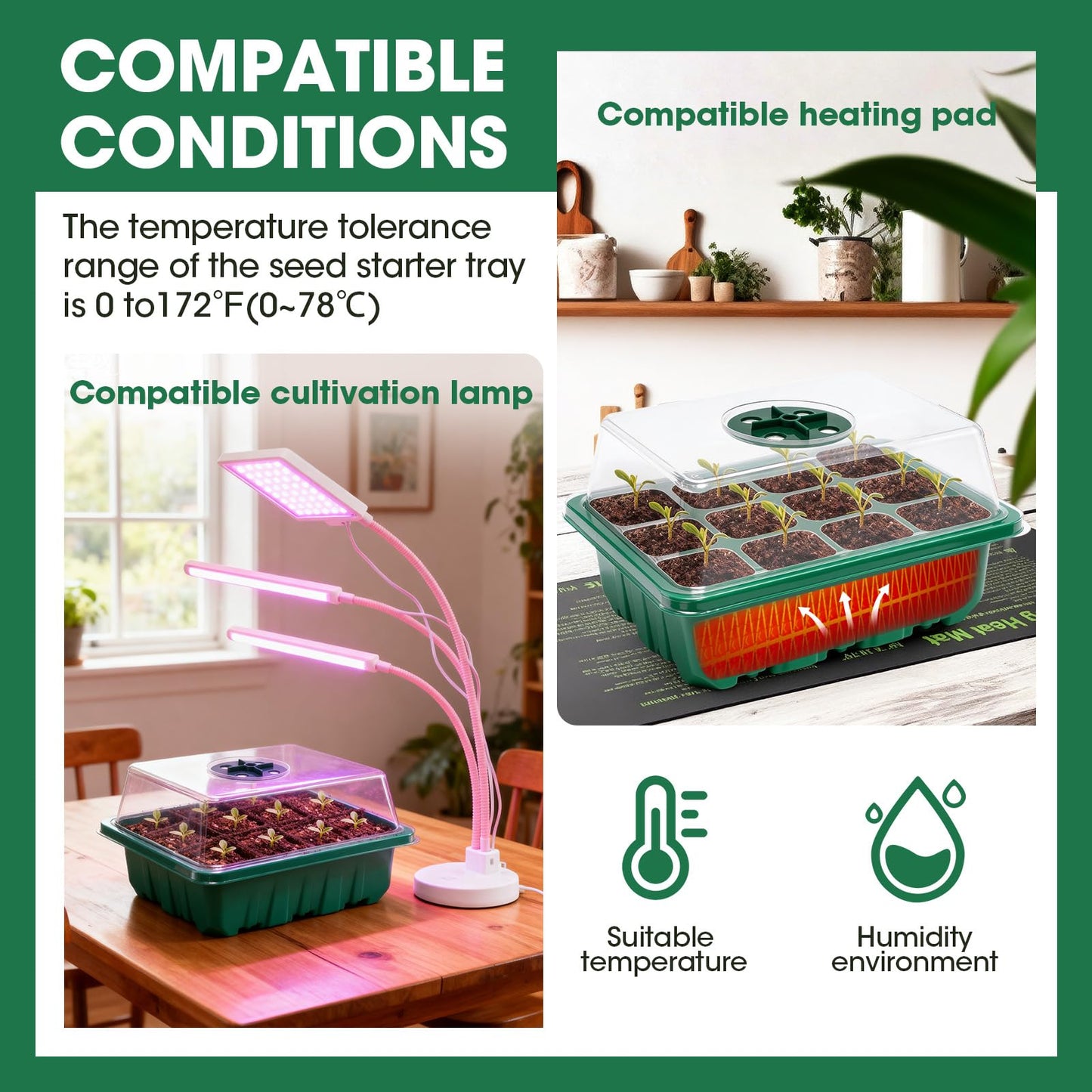 PlantaPulse 5 Packs Seed Starter Tray with Humidity Dome, Seed Starter Kit with Transparent Drain Hole Base Indoor Greenhouse Mini Propagator for Seeds Growing Starting(60 Cell Trays, Green)