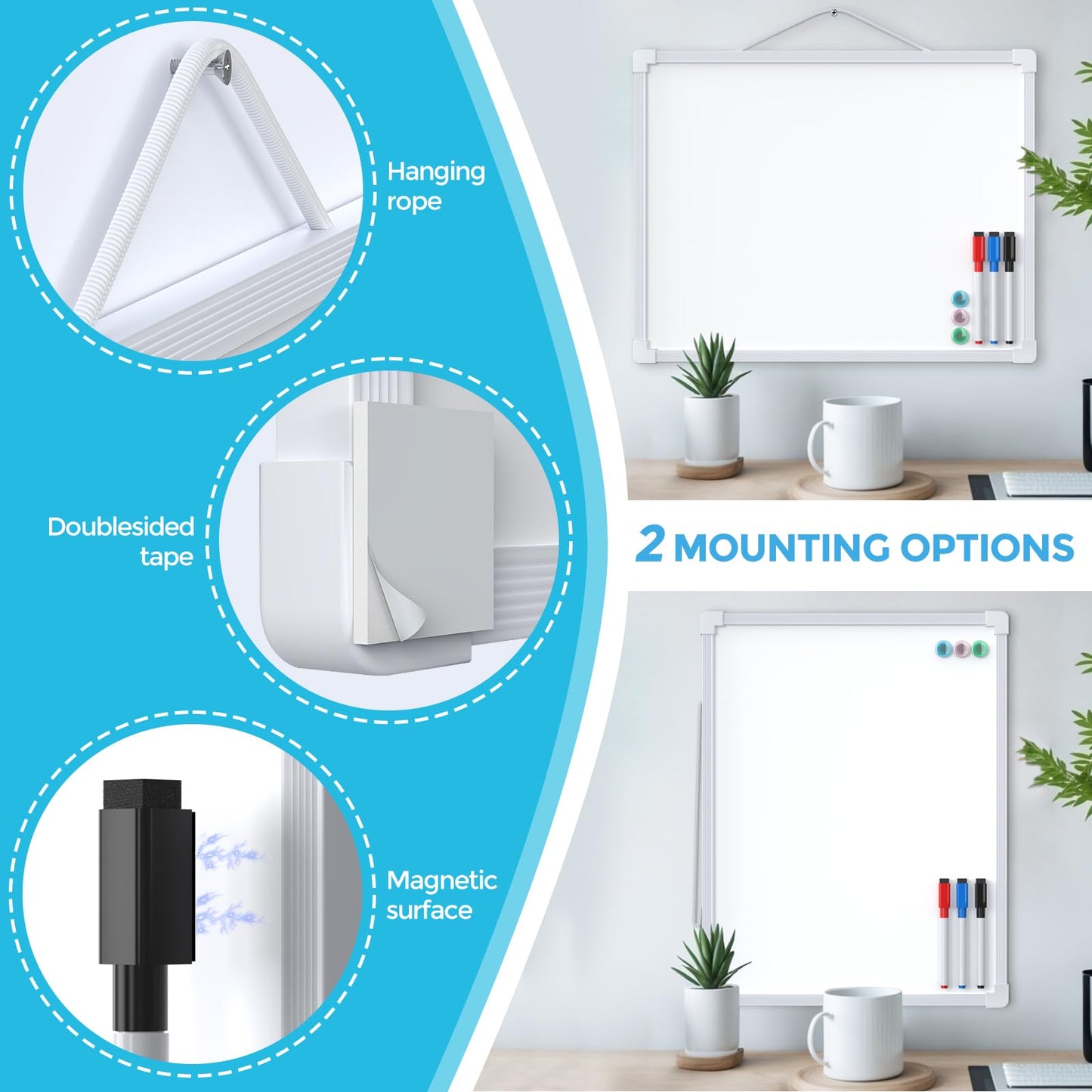 MaxGear Small Dry Erase Board, 14"x11" Double Sided Hanging Whiteboard for Wall, Mini White Board with 3 Dry Erase Markers and 3 magnets, Portable Whiteboard for Planning Learning Writing Drawing Memo