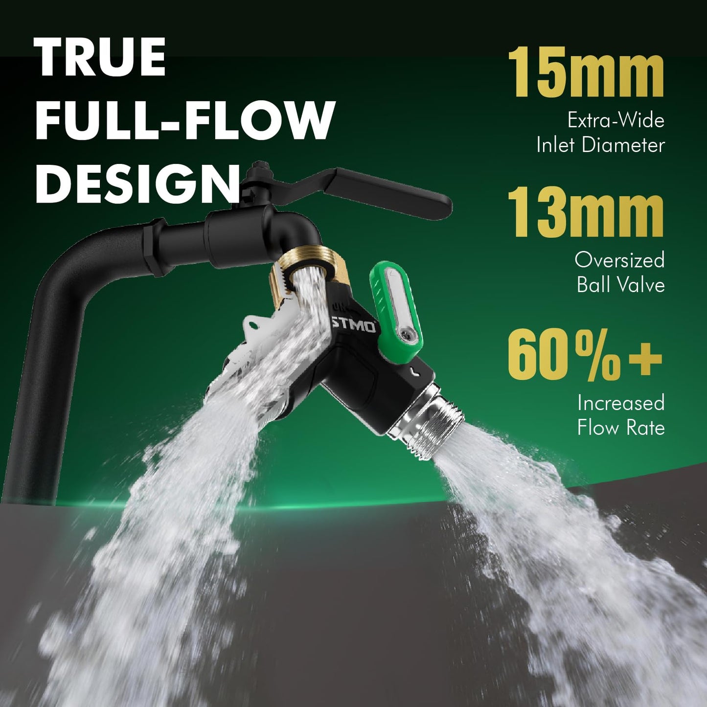 RESTMO 2 Way Garden Hose Splitter Heavy Duty Full Metal Body, Full Flow Design with Oversized Ball Valve, Y Outdoor Faucet Spigot Adapter with Extended Levers, 3/4" GHT Thread - Green 1 Pack