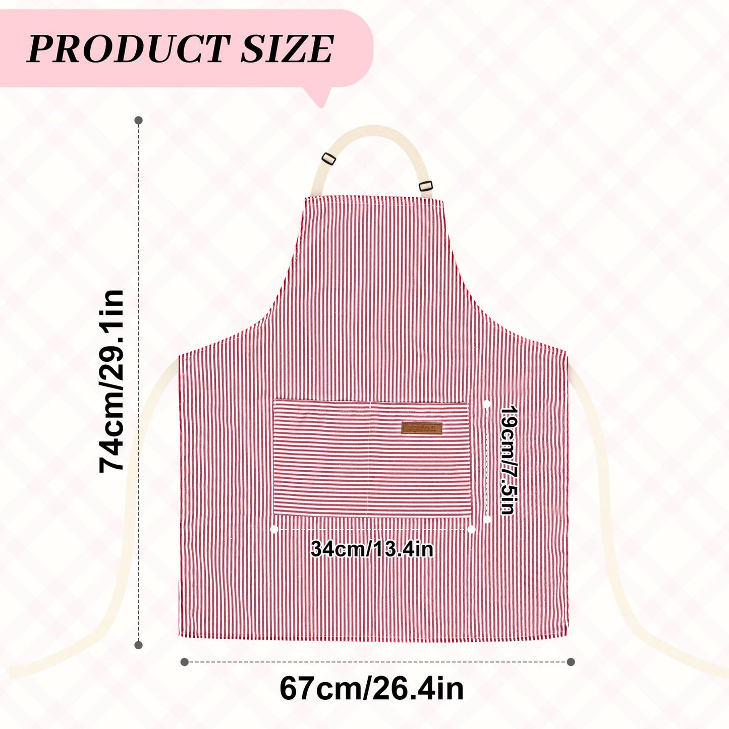 ZAIORD 2Pack Adjustable Kitchen Apron for Women Men with 2 Pockets，Cotton-Polyester Blend Bib Aprons for Cooking,Baking