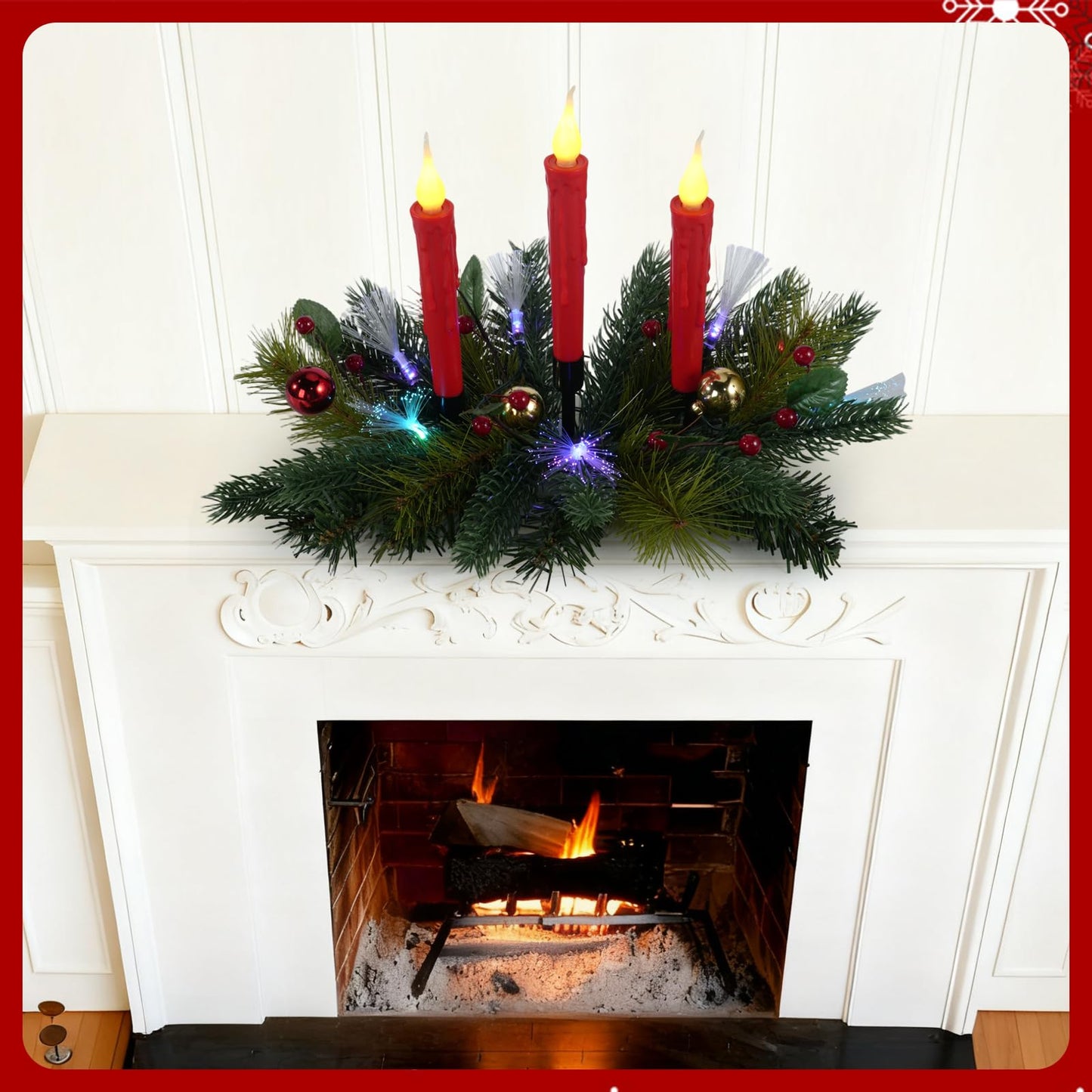 Aokudoni Christmas Decorations: Christmas Table Centerpieces with Artificial Pine Branches Berries Candles Indoor Xmas Decorations for Dining Tables Fireplace Mantel
