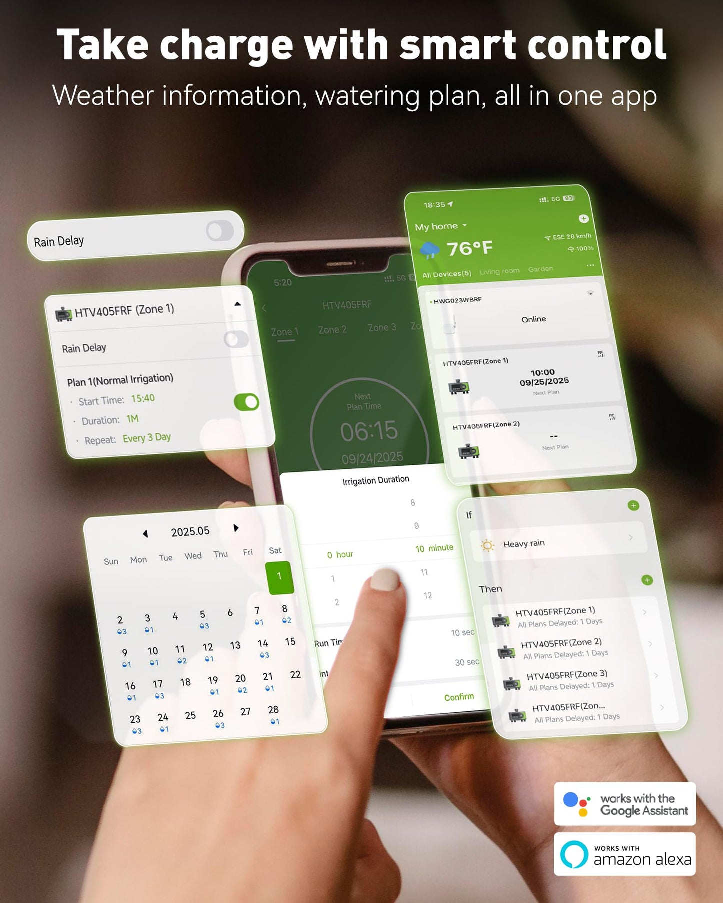 RAINPOINT WiFi Sprinkler Timer 4 Zone, Outdoor Smart Water Timer for Garden Hose with Brass Inlet&Outlet, Custom Programs via APP/Voice Control for Automatic Watering System