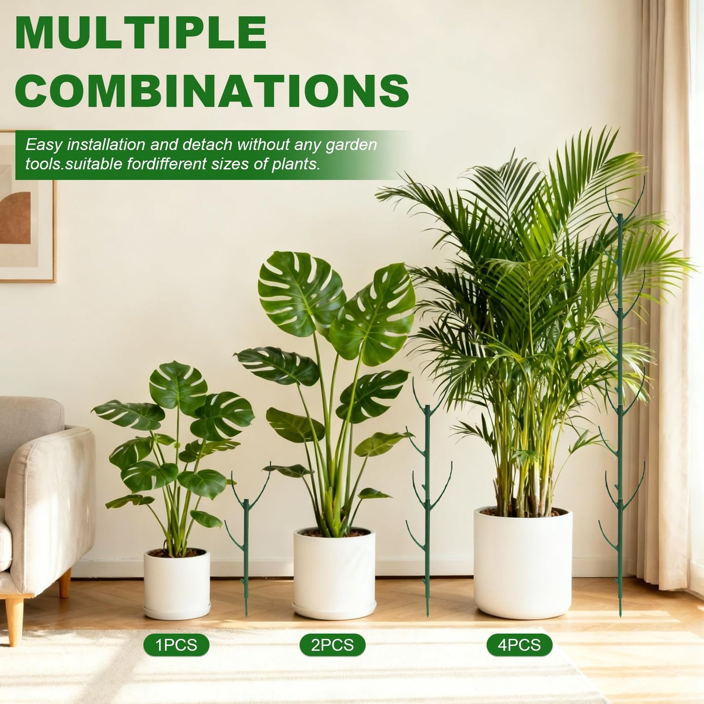 5pack Adjustable Plant Support Pole – Stackable Indoor/Outdoor Support Pole with Clamps, Suitable for Supporting Monstera and Climbing Plants, Garden Accessories, Perfect Replacement for Plant Stakes