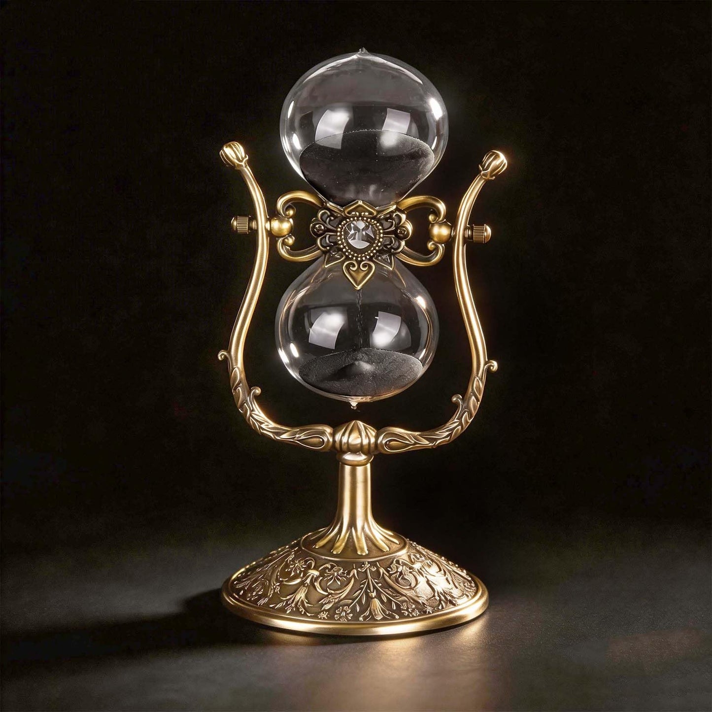 Vintage Engraving 30 Minute Hourglass, Rotating Sand Timer Clock, Unique Metal Sand Watch 30 Min, Antique Brass Hour Glass Sandglass for Home, Desk, Office(Black)