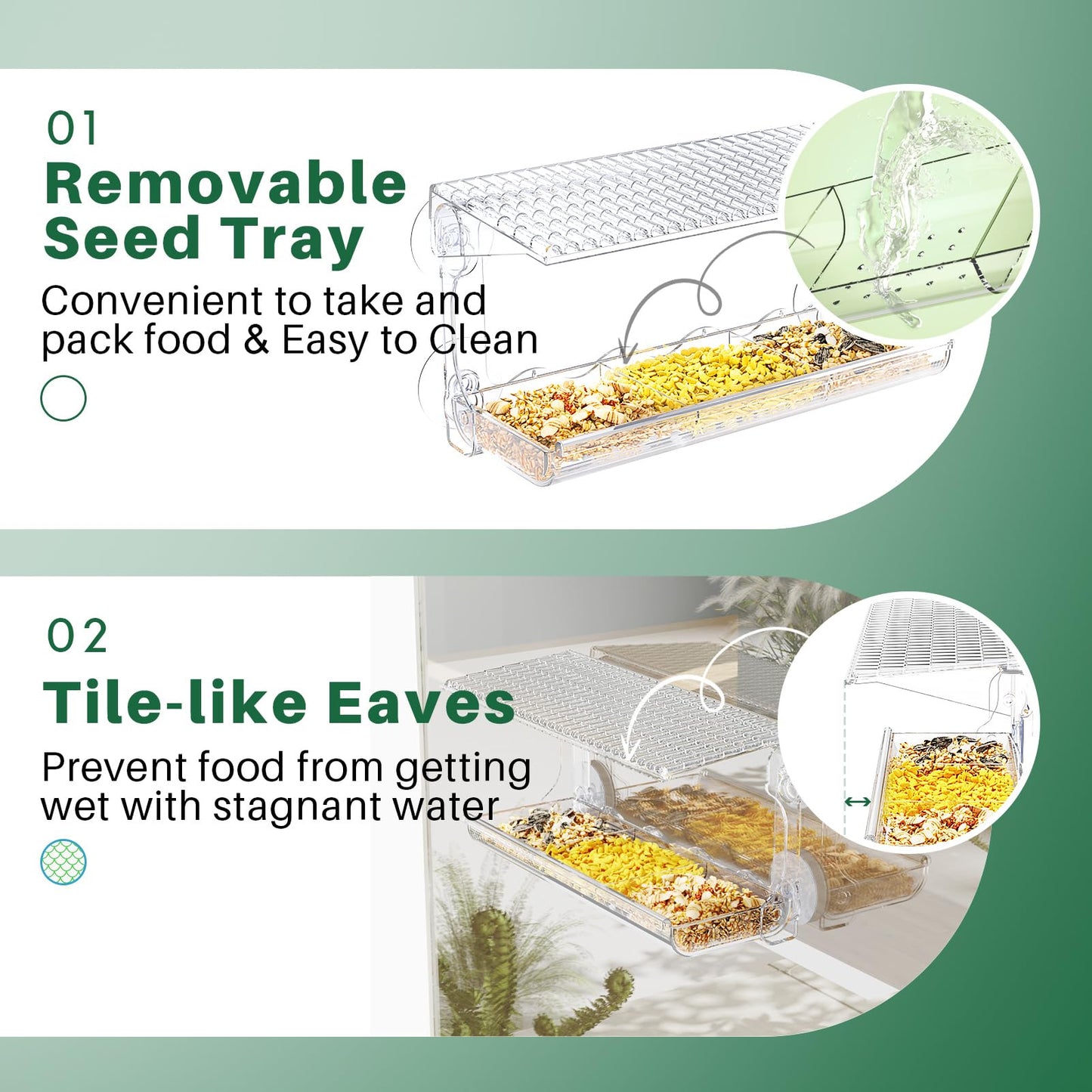 SUNALLY Window Bird Feeder for Outdoors, Clear Bird Feeders Window Mounted with Strong Suction Cups, Transparent Birds House Outside Wild Watching for Garden, Yard, Elderly Kids Viewing