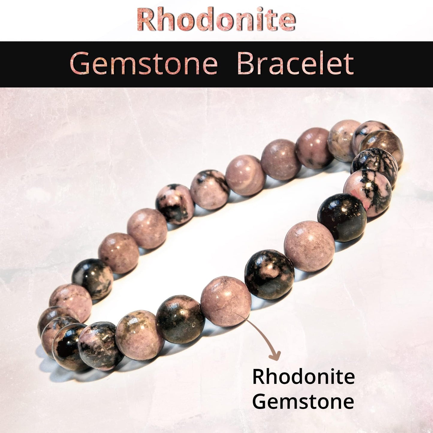 Crgwxzl Healing Crystal Bracelets for Women 8mm Natural Stone Beaded Stretch Bracelet Pink zebra Rhodonite Black Obsidian Spiritual Gemstone Jewelry Gifts