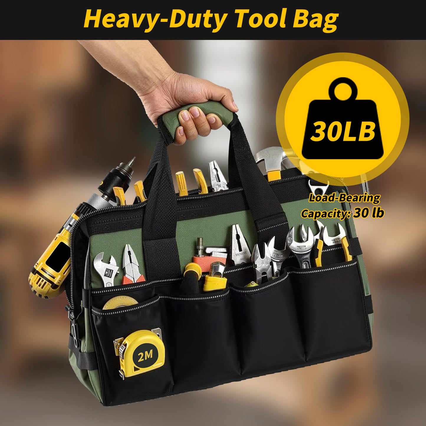 Stellign Heavy Duty Tool Bag 16-Inch,25-Pocket Portable Tool Box Organizer with Big Storage ToolBox, Zipper Carrying Toolbag-Multi Pouch for Construction, Electrical,Gifts for him Dad,Men,friend