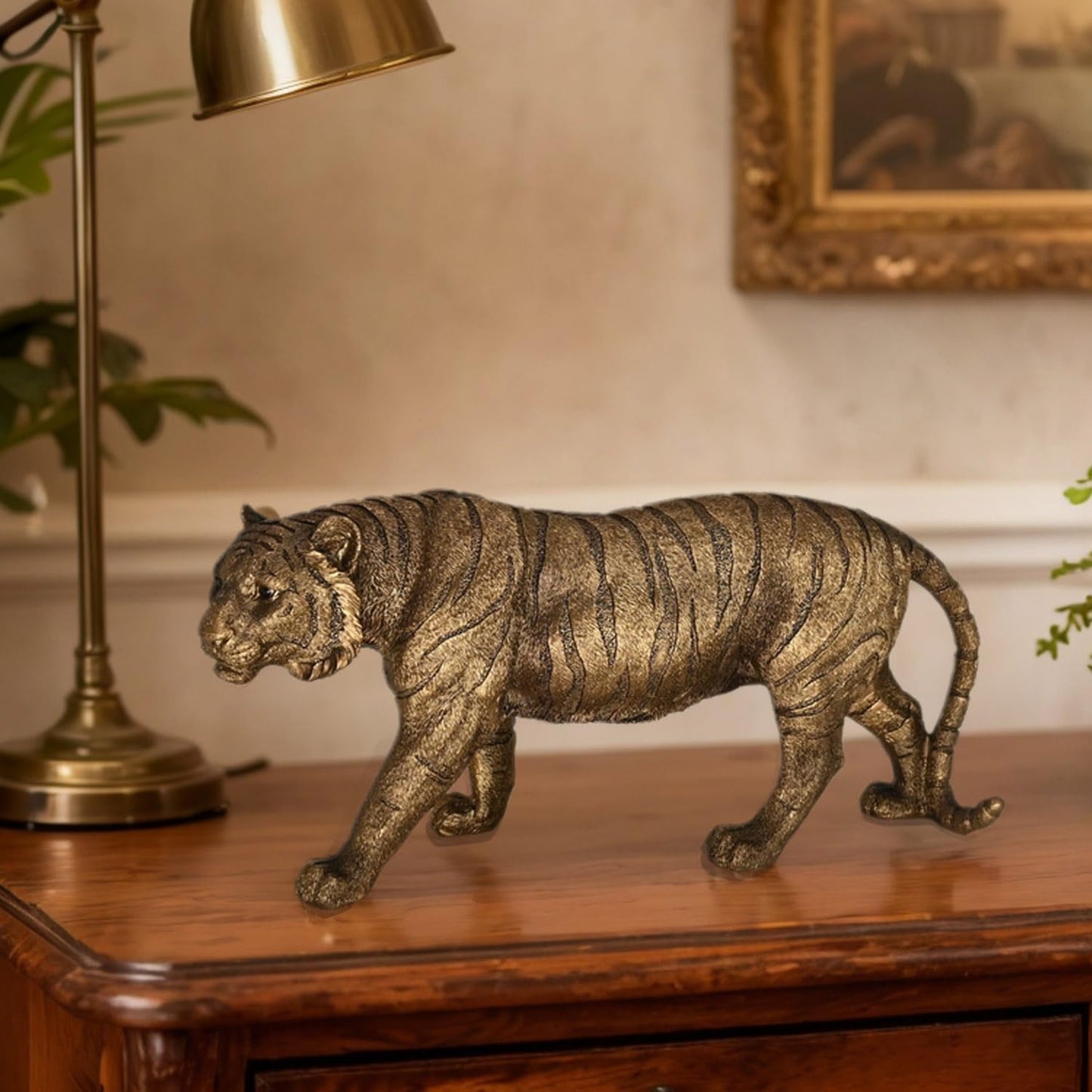 Juliahestia Lifelike Tiger Statue Large Animal Figurines Bronze Resin Decoration for Home Office Desk Shelf Stockholm Style Room Decor Unique Wild Animal Sculpture Gifts for Men