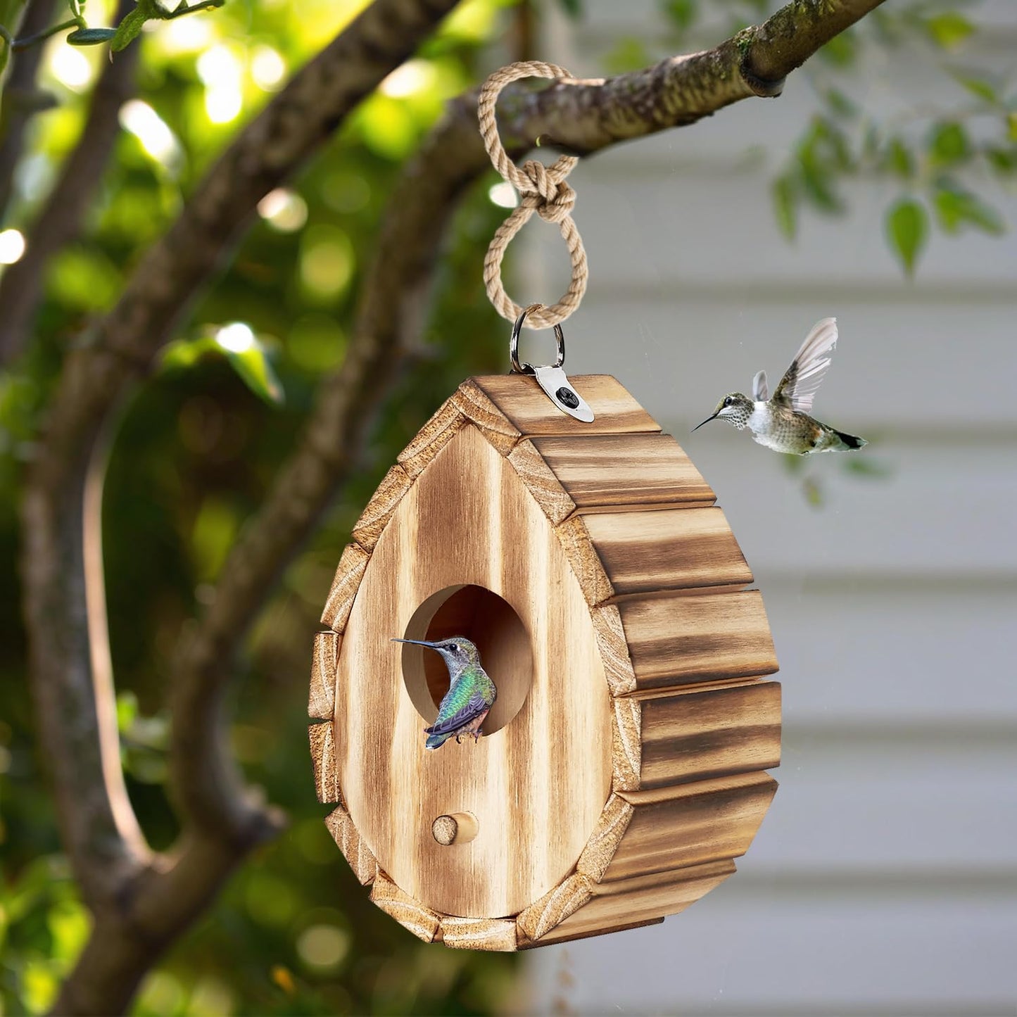 CLACKIBUKVYZ Hummingbird House,Wooden Birdhouse for Outside,Hanging Small Bird Houses,Wild Bird Nesting Box Outdoor Bird House for Bluebird,Finch,Cardinals