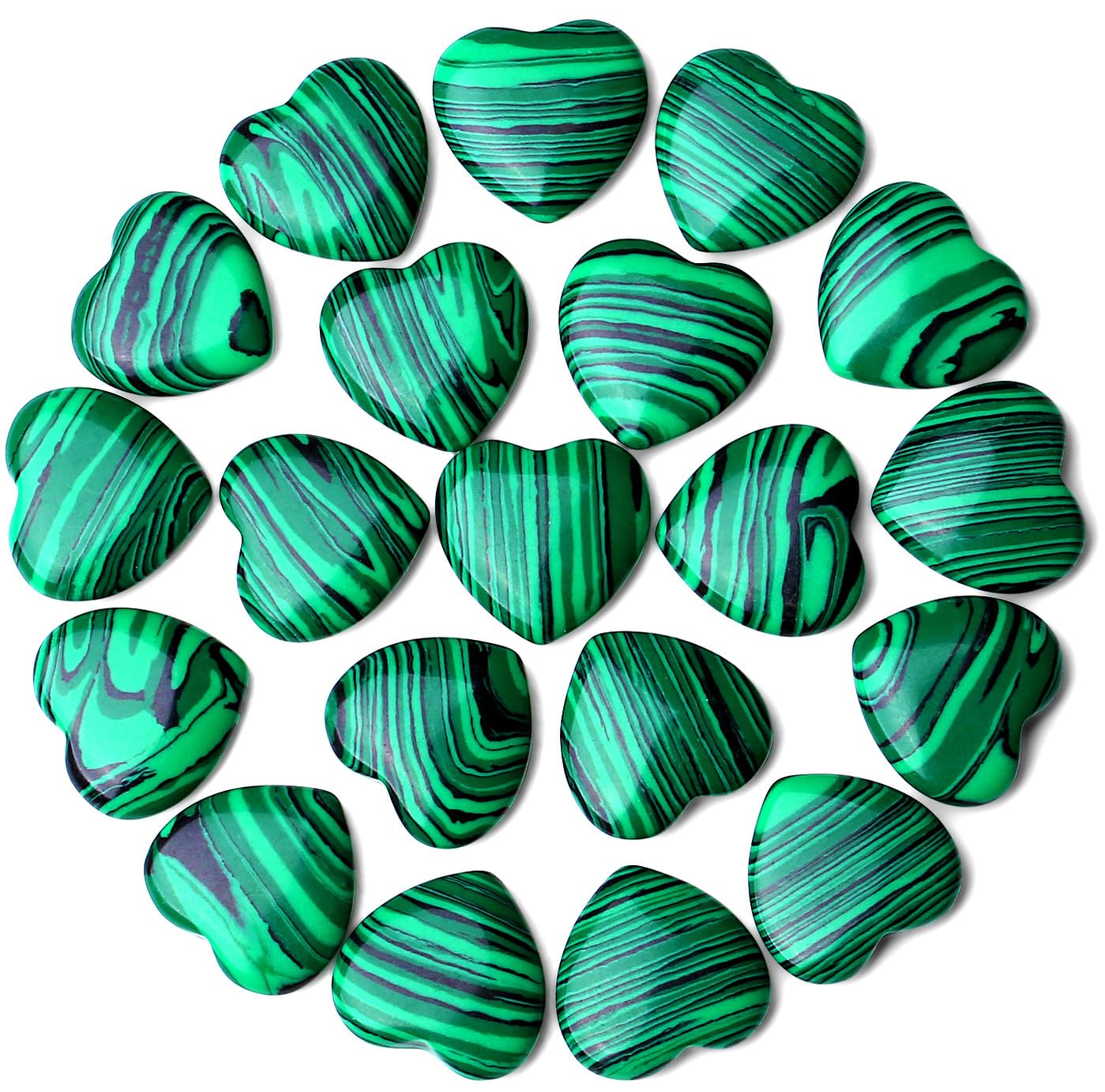 QINJIEJIE 10PCS Green Malachite Heart Crystals Stones Thick Love Shaped Gemstones Pocket Palm Crystal Bulk Polished Thumb Gem Set Wholesale Worry Stones Reiki Energy Spiritual Guardian Mini Gift