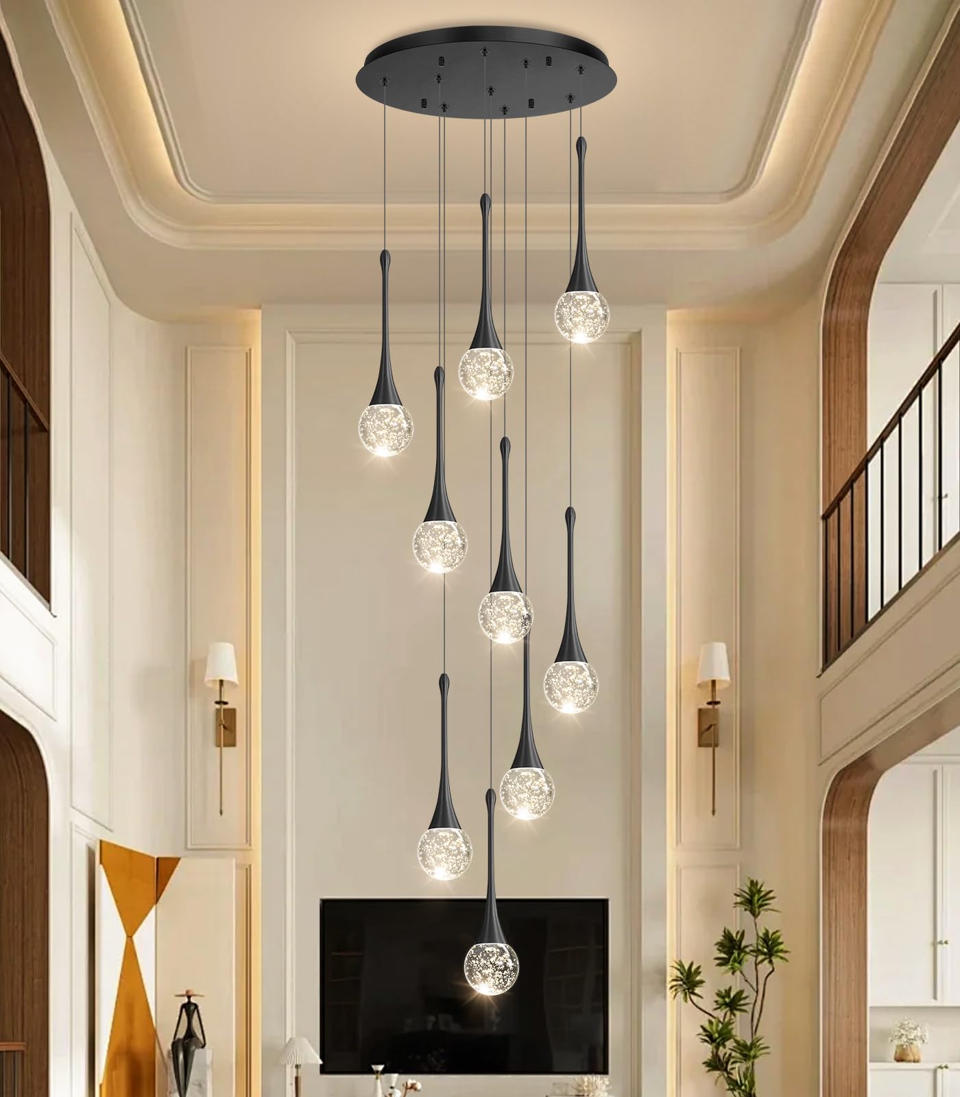 cenozo 9 Light Modern Glam Crystal Chandelier for High Ceiling LED Dimmable Ceiling Pendant Light Staircase Foyer Enterway Living Room Chandelier Lighting Antique Black