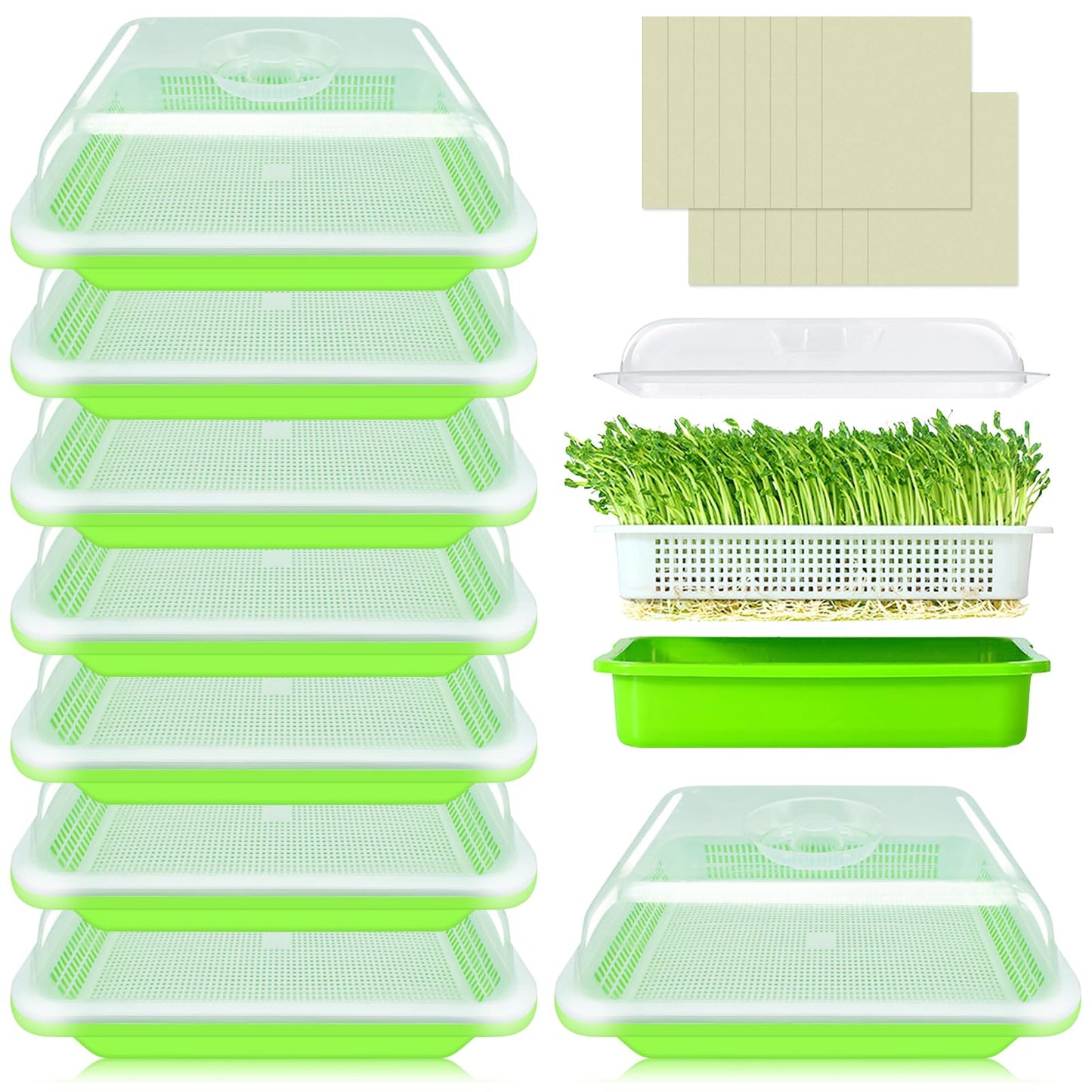 Legigo 8 Pack Seed Sprouter Trays with Lids- Soil-Free Cultivation Germination Tray, BPA Free Micro Greens Growing Trays Seed Sprouting Trays Kit with Germinating Paper for Wheatgrass, Beans and More