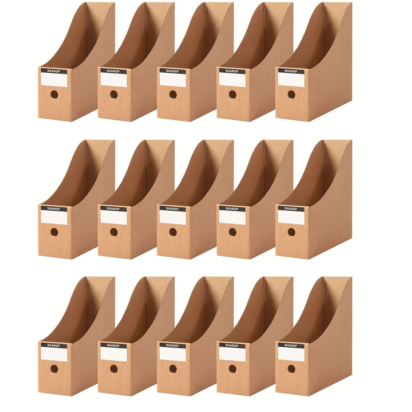 Fiyerna Foldable Desk File Holder Organizer Sturdy Cardboard Magazine Storage Box Document Rack with Blank Label Stickers for Home School Office (15, Brown)
