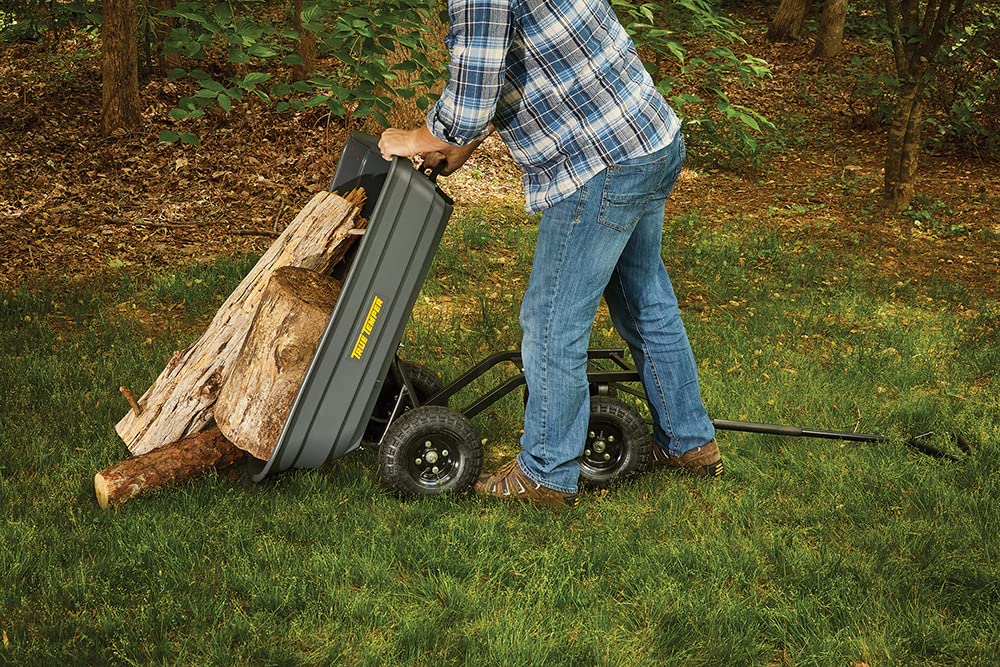 True Temper Poly Garden Cart Wagon, Easy Dump Design, 4 Cu. Ft. Capacity, 10 in. Pneumatic Tires for Lawn, Utility, Yard, Farm