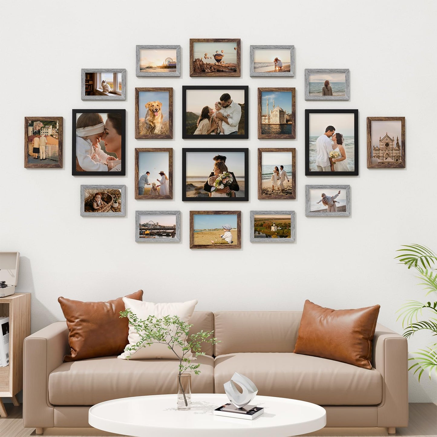 Vittanly 20 Pack Picture Frames Collage Wall Decor, Multi Sizes Including 4pcs 8x10, 8pcs 5x7 and 8pcs 4x6 Photo Frames, Gallery Frame Set for Wall or Tabletop Display, Black, Brown and Grey