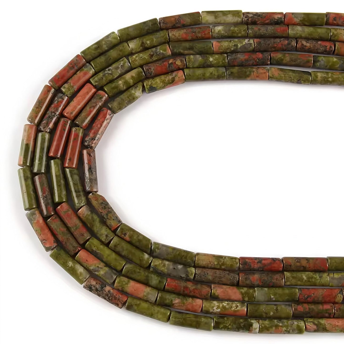 HAAMIIQII Natural Green Unakite Jasper Tube Beads 13x4mm Column Stone Cylinder Gemstone Loose Beads for Jewelry Making Strand 15 Inch (28-29pcs)