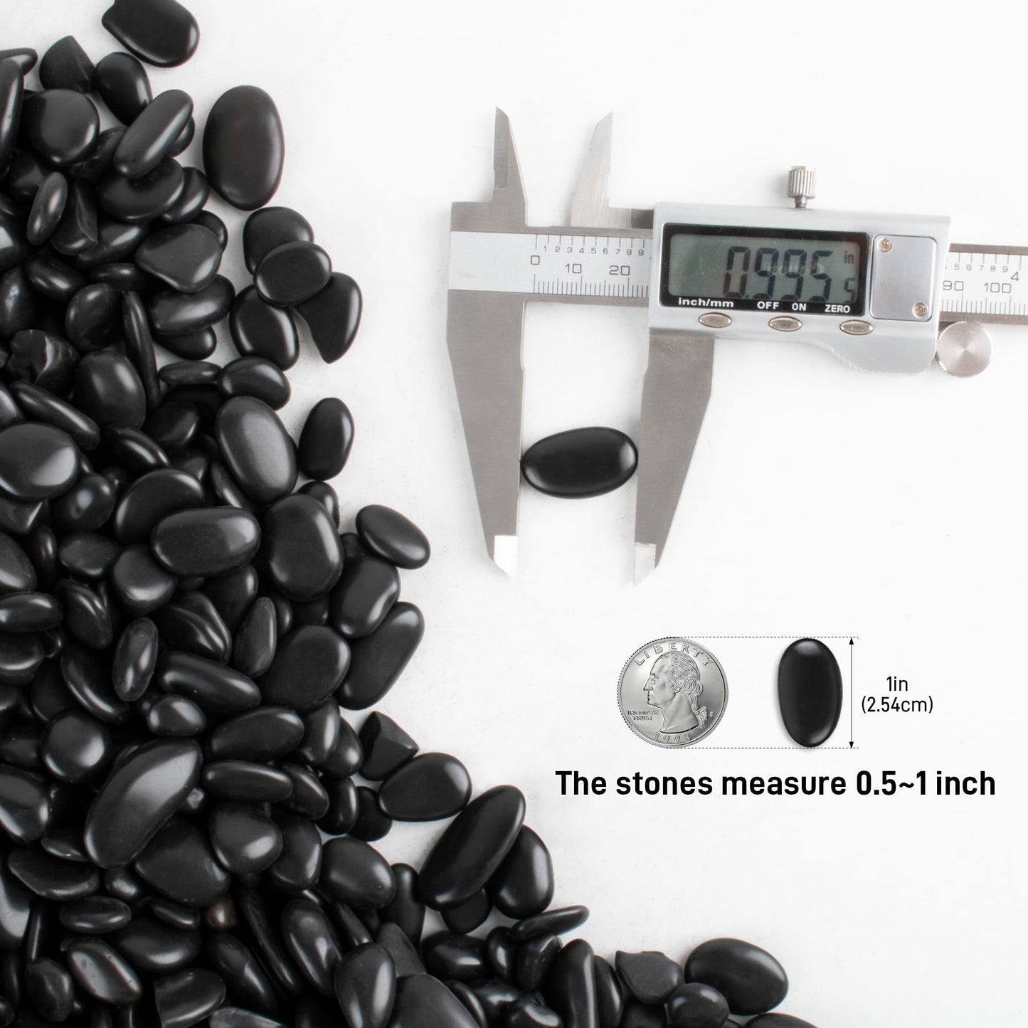 18 lb Natural Polished Black River Rock for Plants, 1/2" Black Pebbles for Aquarium, Vase, Garden Landscape Rocks and Outdoor Decorative Stones