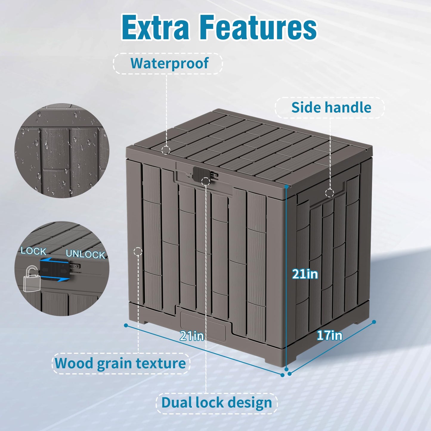 Outdoor Storage Box, 30 Gallon Resin Waterproof Deck Box, Lockable, Built-in Handle, Outside Storage Container for Patio, Garden and Garage