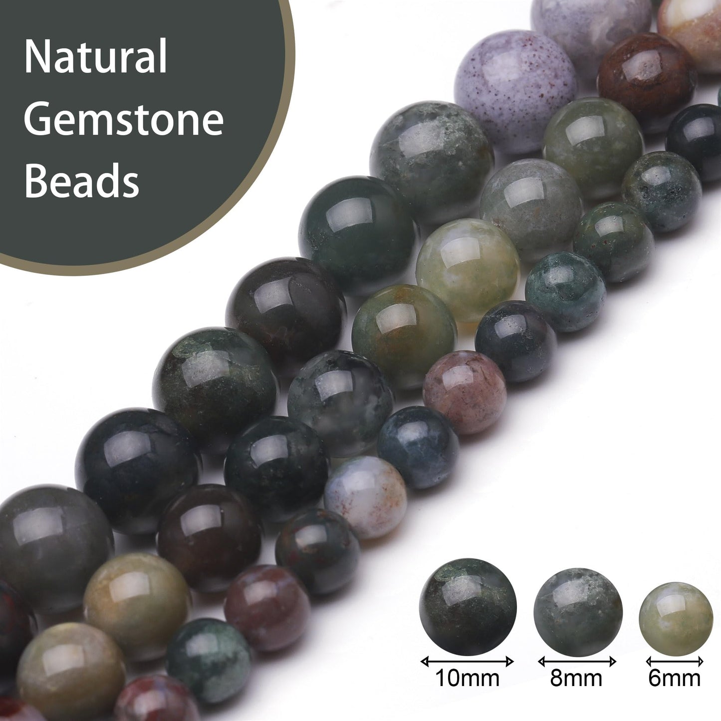 Chicager Natural Stone Beads for Jewelry Making,8mm Indian Agate Polished Smooth Round Gemstone Beads for Bracelet Necklace 15 Inch