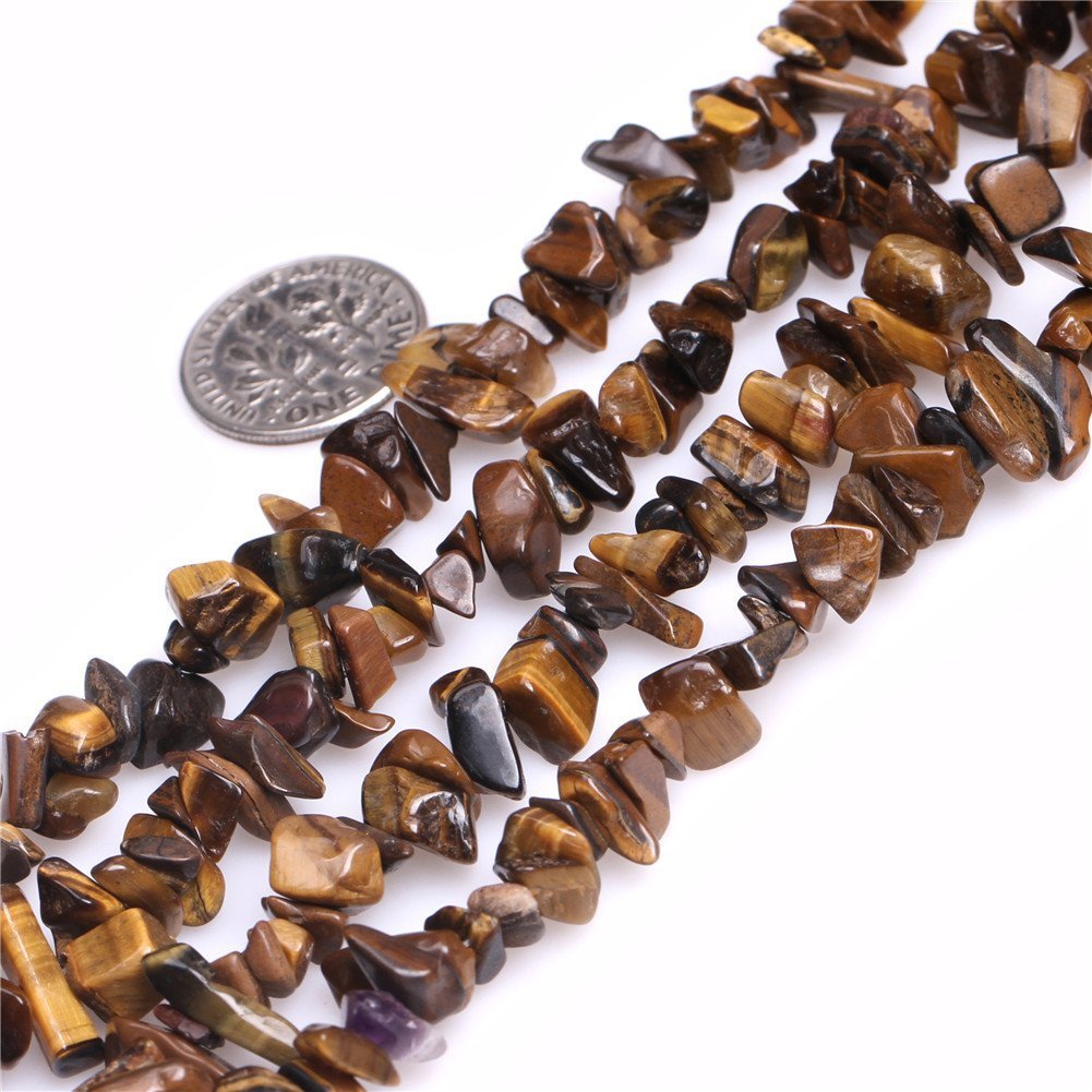 HAAMIIQII 5-8mm Natural Tiger Eye Chips Beads Irregular Chip Stones Loose Gemstone Beads for Jewelry Making Strand 30 Inch