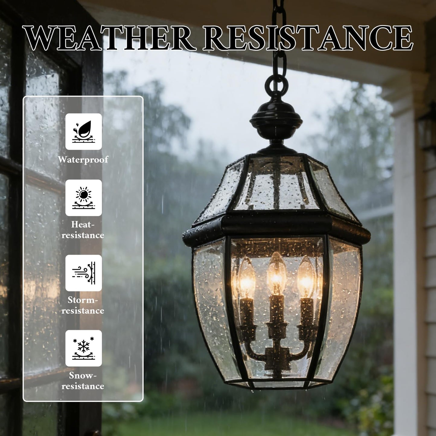LALXUIEYC 3-Lights Outdoor Pendant Lantern Fixture, 20 Inch Large Modern Porch Light, Black Waterproof Hanging Chandelier with Clear Glass for Front Door, Patio, Gazebo, Entrance