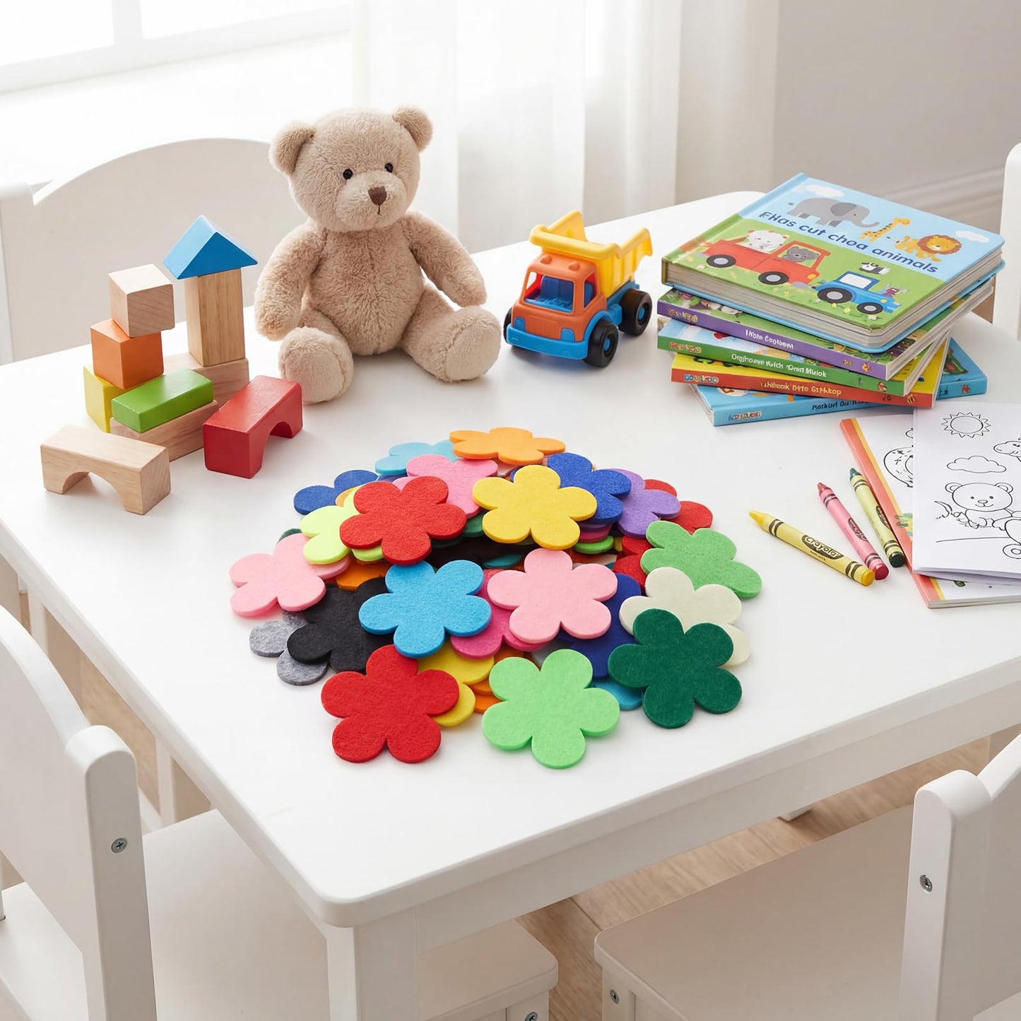 FuWeave 200 Pcs Colorful Felt Flower Die Cut Embellishment Multicolor Fabric Embellishments 2.2 Inch Felt Pads Appliques for Spring Summer Home Classroom Wall Craft Project