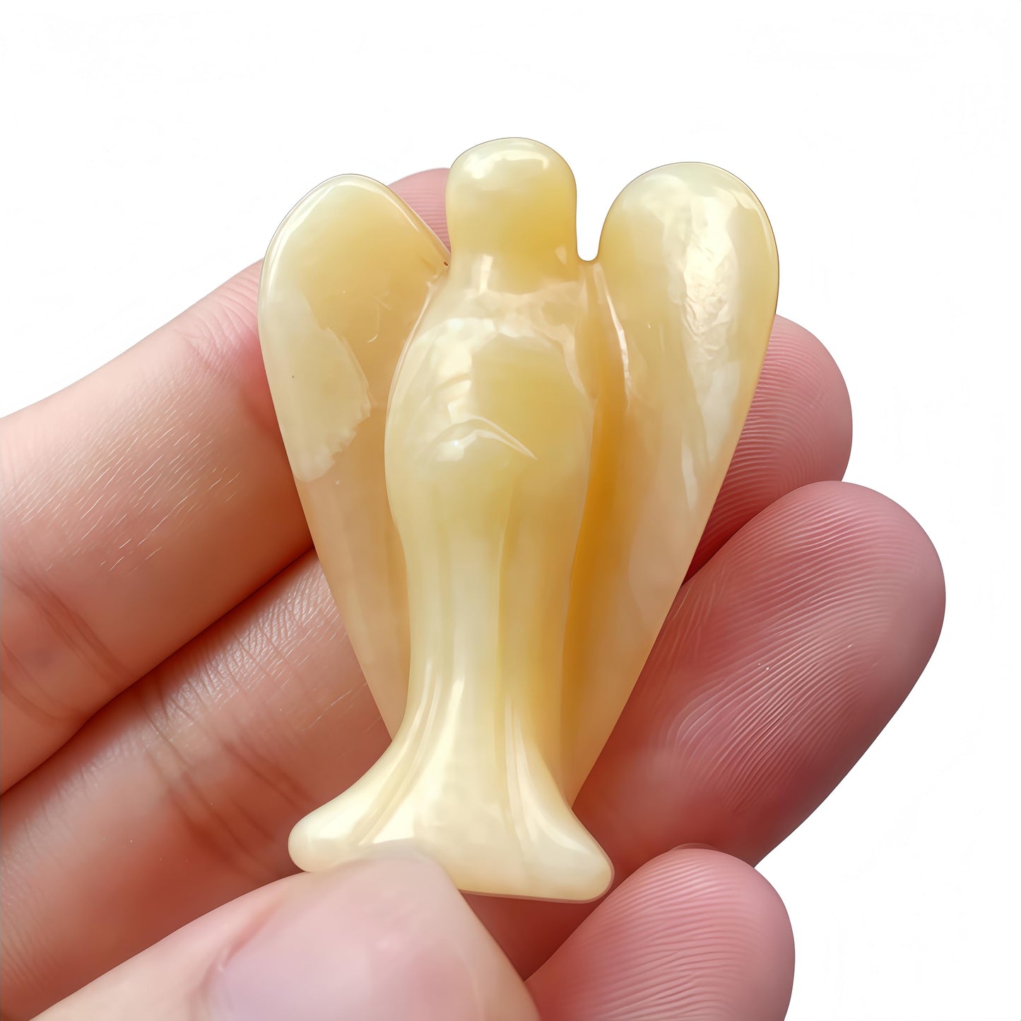 Afucats Natural Yellow Jade Healing Guardian Angel Indoor Decorative Stone,1.5 Inches Carving Pocket Palm Statue,Gift for Her Christmas Décor