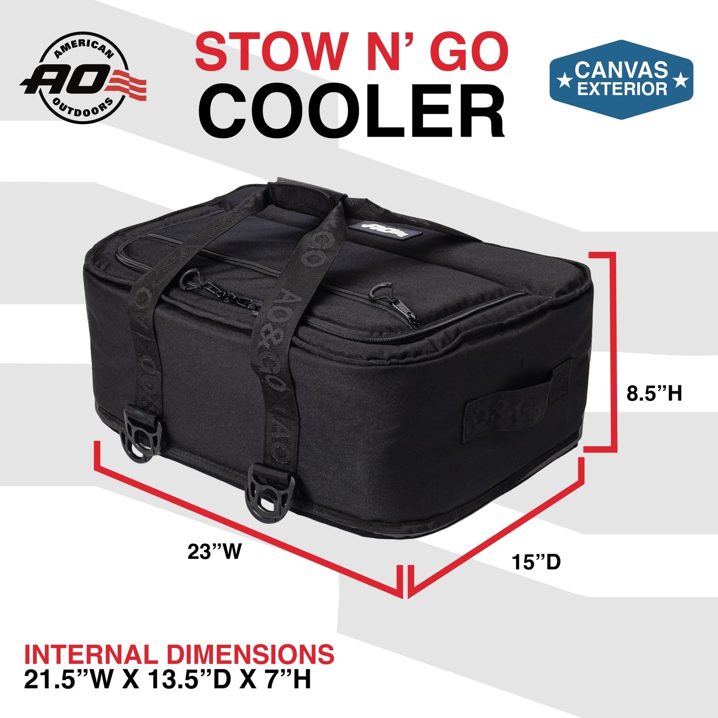 AO Coolers Stow-N-Go Canvas Soft-Sided Cooler, Low Profile and Leak Proof, Insulated for 24-Hour Cold, Black, 38-Can