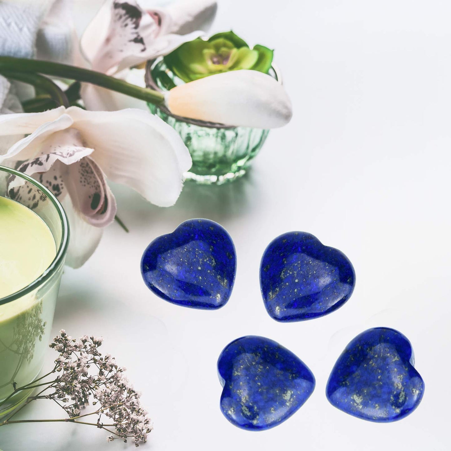 Marrywindix 15 Packs 0.8 Inch Healing Crystal Natural Lapis Lazuli Heart Love Carved Palm Worry Stone Chakra Reiki Balancing