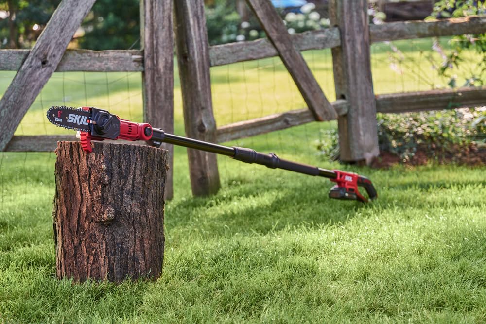 SKIL PS4563B-10 PWR CORE 20 8" 20V Pole Saw Kit, Includes with 2.0Ah Lithium Battery and Charger, Red
