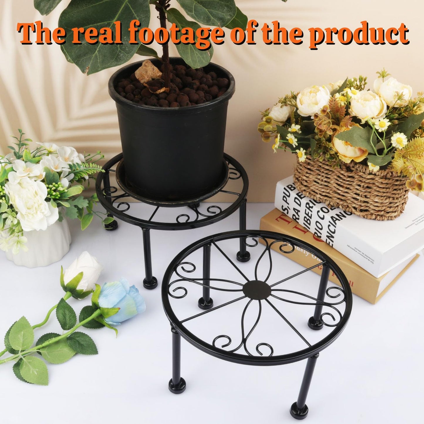 Yiksonyo 4 Pack 9 Inch Black Metal Plant Stand, Heavy Duty Outdoor & Indoor Plant Stands, Rustproof Wrought Iron Pot Stand for Garden, Patio, Balcony.