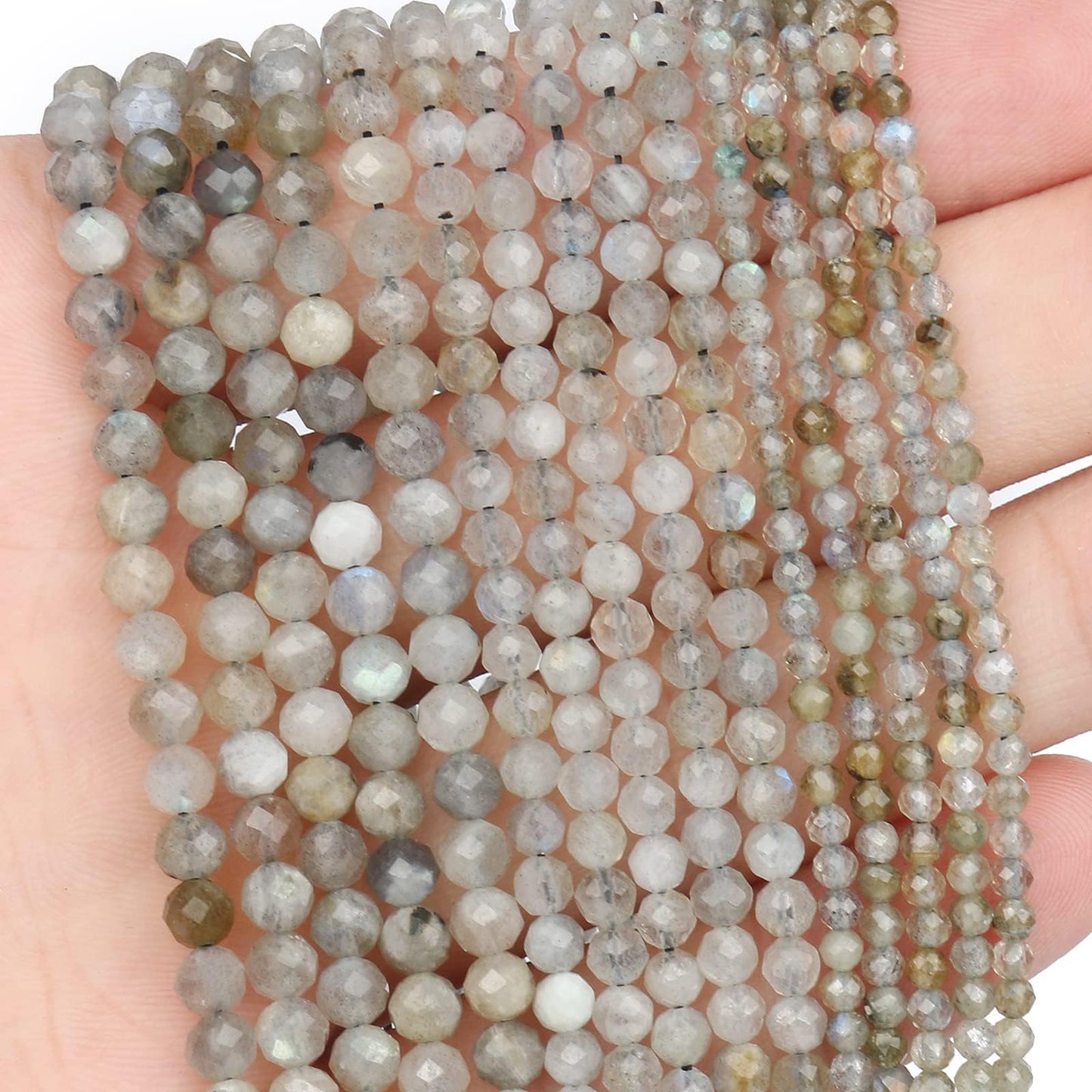 Song Xi 120pcs 3mm Natural Gray Labradorite Gemstone Beads Faceted Round Loose Stone Beads for Jewelry Making