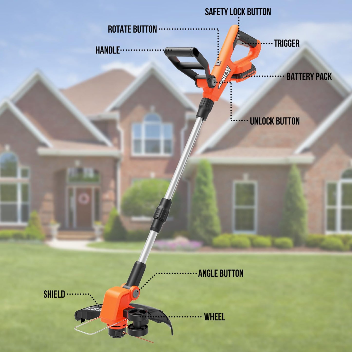 VARSK 12 Inch 20V Cordless Weed Wacker with Automatic Line Feed, 2 in 1 String Trimmer and Edger, Includes 2 X 2.0Ah Batteries/1 X Charger/6 X Replacement Spools, Weed Eater for Lawn, Garden, etc