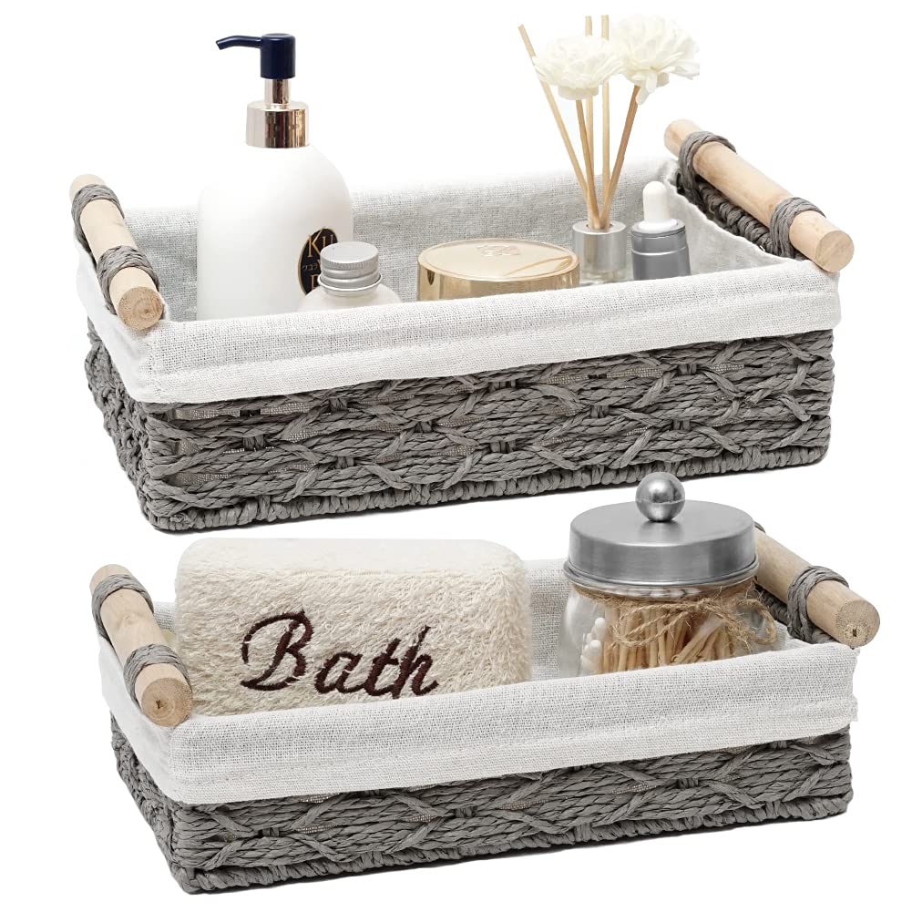 DUOER Storage Basket Wicker Baskets for Organizing Storage Bins for Counter Toilet Paper Storage Basket for Toilet Tank Top (Set of 2,Grey)