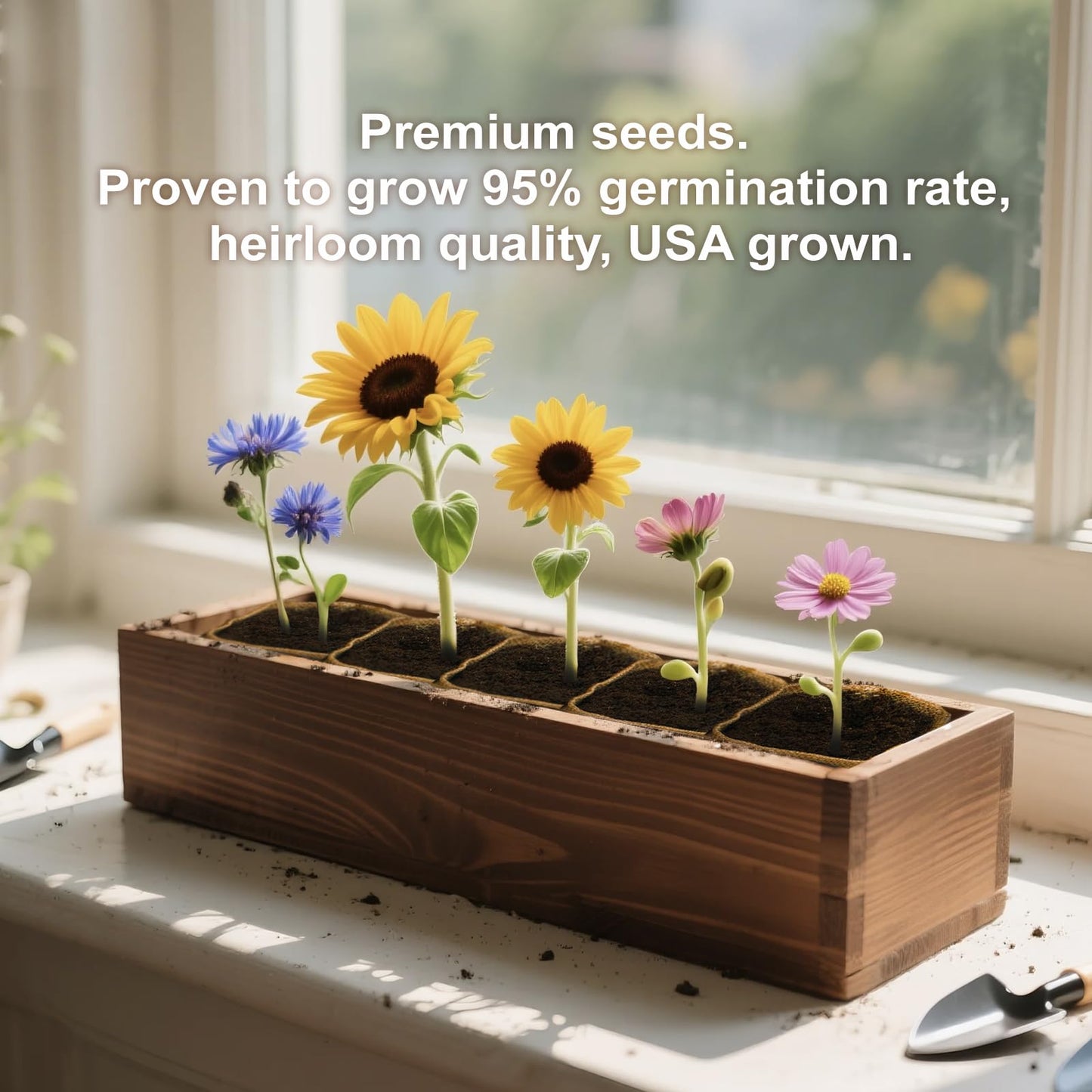 Herbsy 5 Indoor Flower Growing Kit, Complete Planting Starter Set with Sunflower, Zinnia, Marigold, Cosmos, Cornflower Seeds, Unique Birthday and Christmas Gifts for Women, Men, Plant Lovers