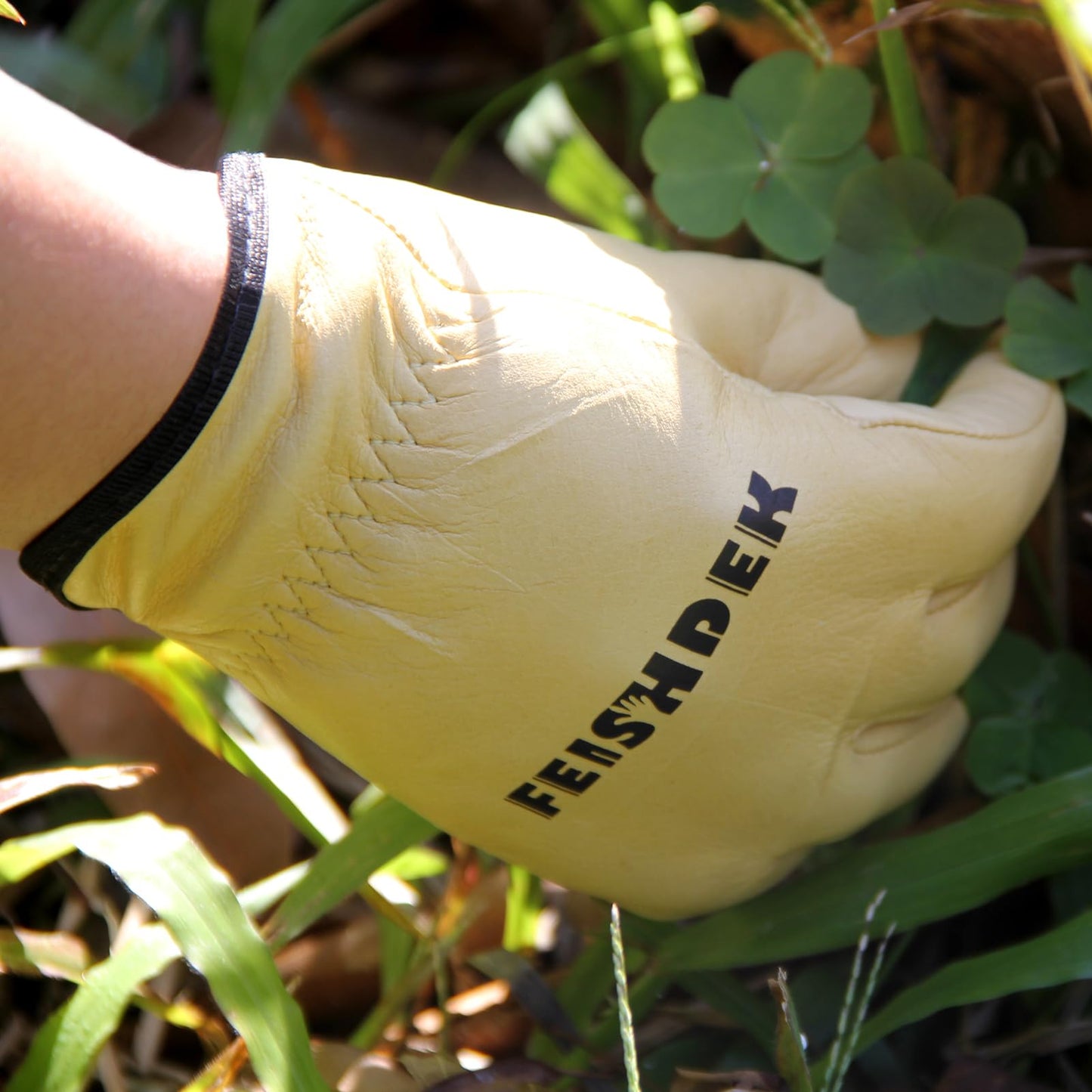 FEISHDEK Kids Leather Gardening Gloves, Toddler Work Gloves, Perfect for Children Gardening for Kids Age 6-7 (Large)
